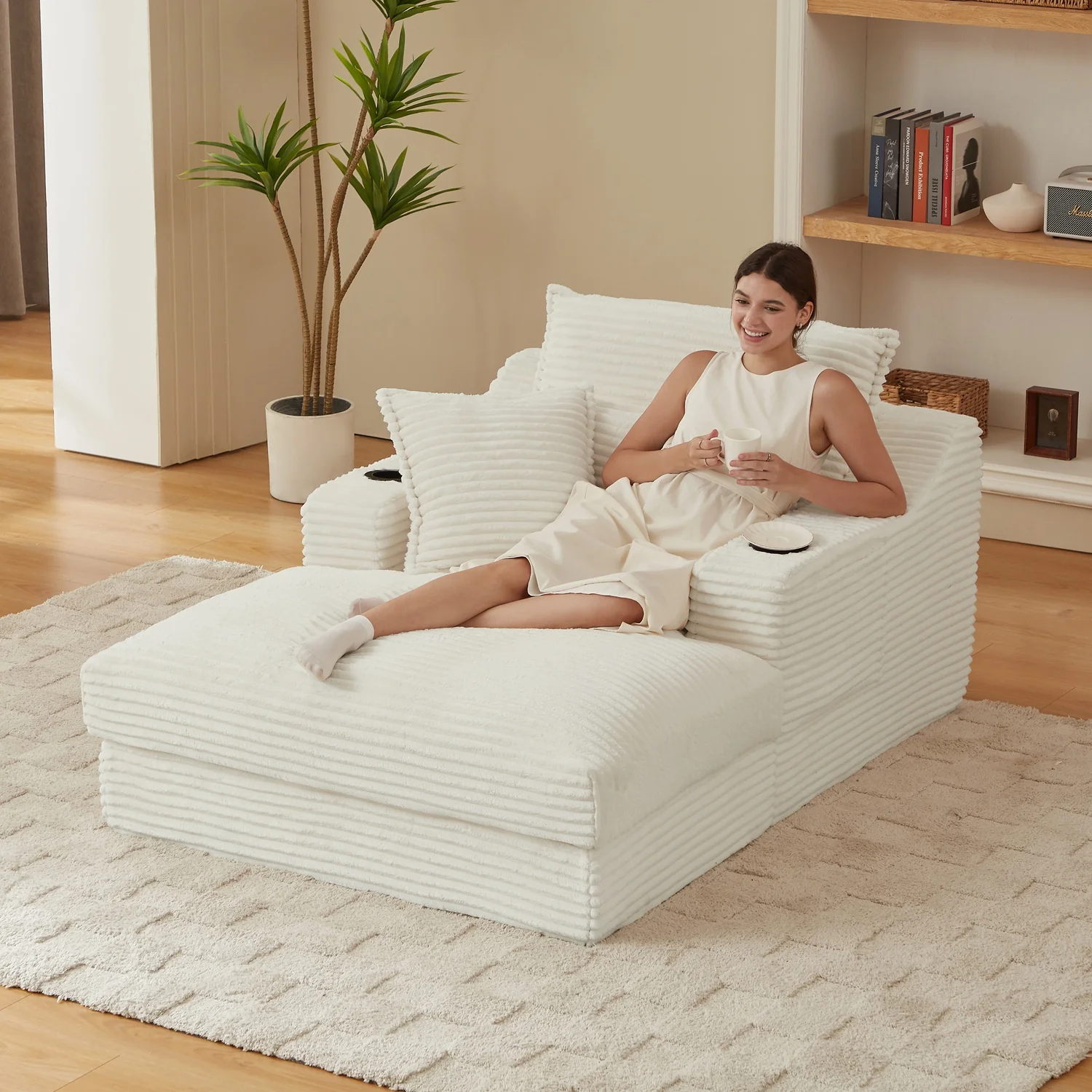 Single-Seat Sofa with Faux Two-Layer Design – Removable Cushions, Cup Holder & Magazine Pocket, 300 lbs Capacity - Image 7