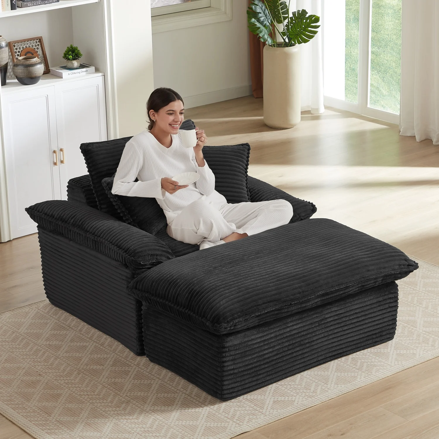 Large Single-Seat Sofa with Ottoman – Modular Design, Removable & Washable Covers, 300 lbs Capacity - Image 17