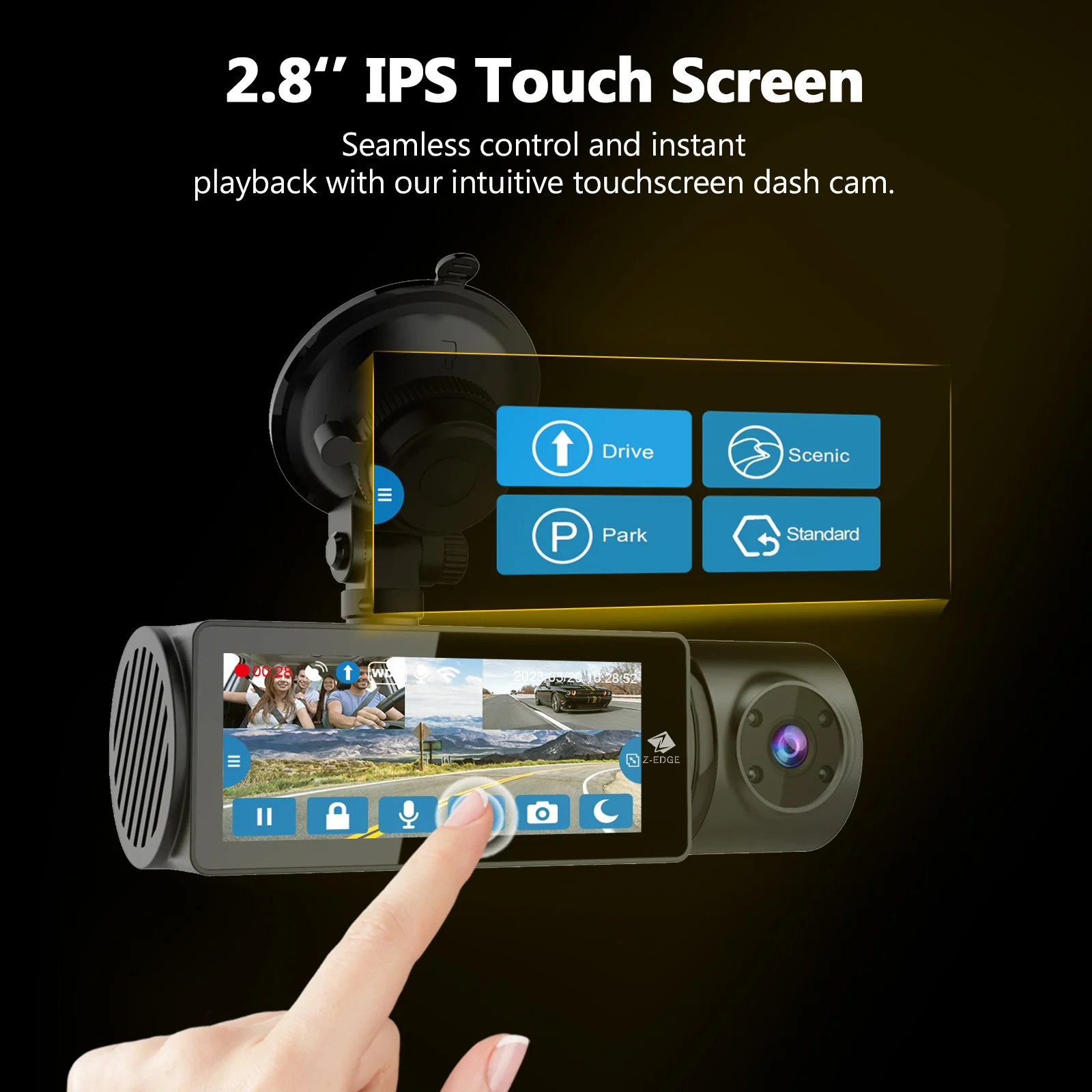 Z-EDGE T3P 4K Dash Cam Front and Rear, 4K 2160P+1080P Front and Inside, 5K Front Dash Cam, 2K 1440P+1080P+1080P WiFi Car Camera, GPS, IR Night Vision, Super Capacitor, 64GB Card Included - Image 3