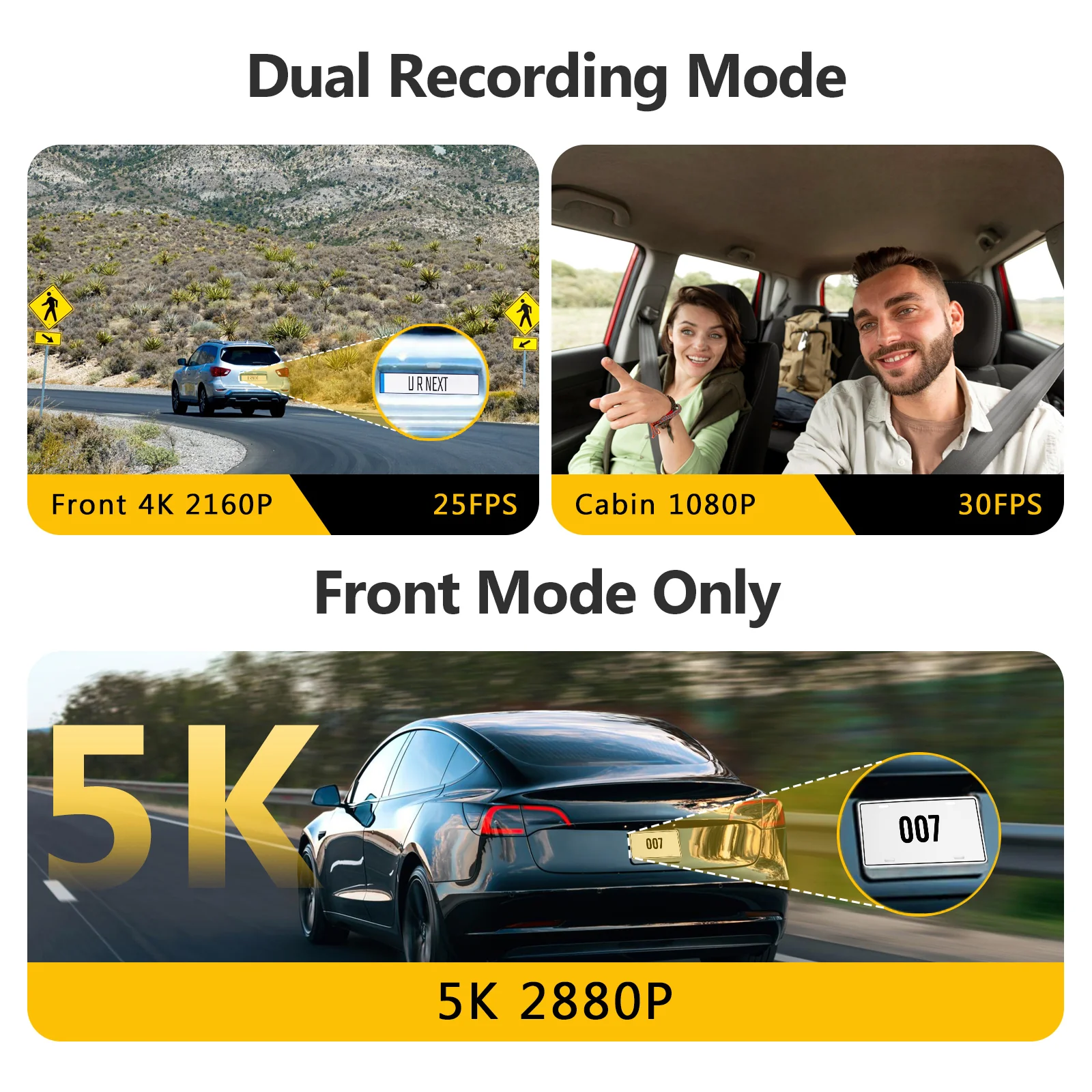 Z-EDGE T3P 4K Dash Cam Front and Rear, 4K 2160P+1080P Front and Inside, 5K Front Dash Cam, 2K 1440P+1080P+1080P WiFi Car Camera, GPS, IR Night Vision, Super Capacitor, 64GB Card Included - Image 4