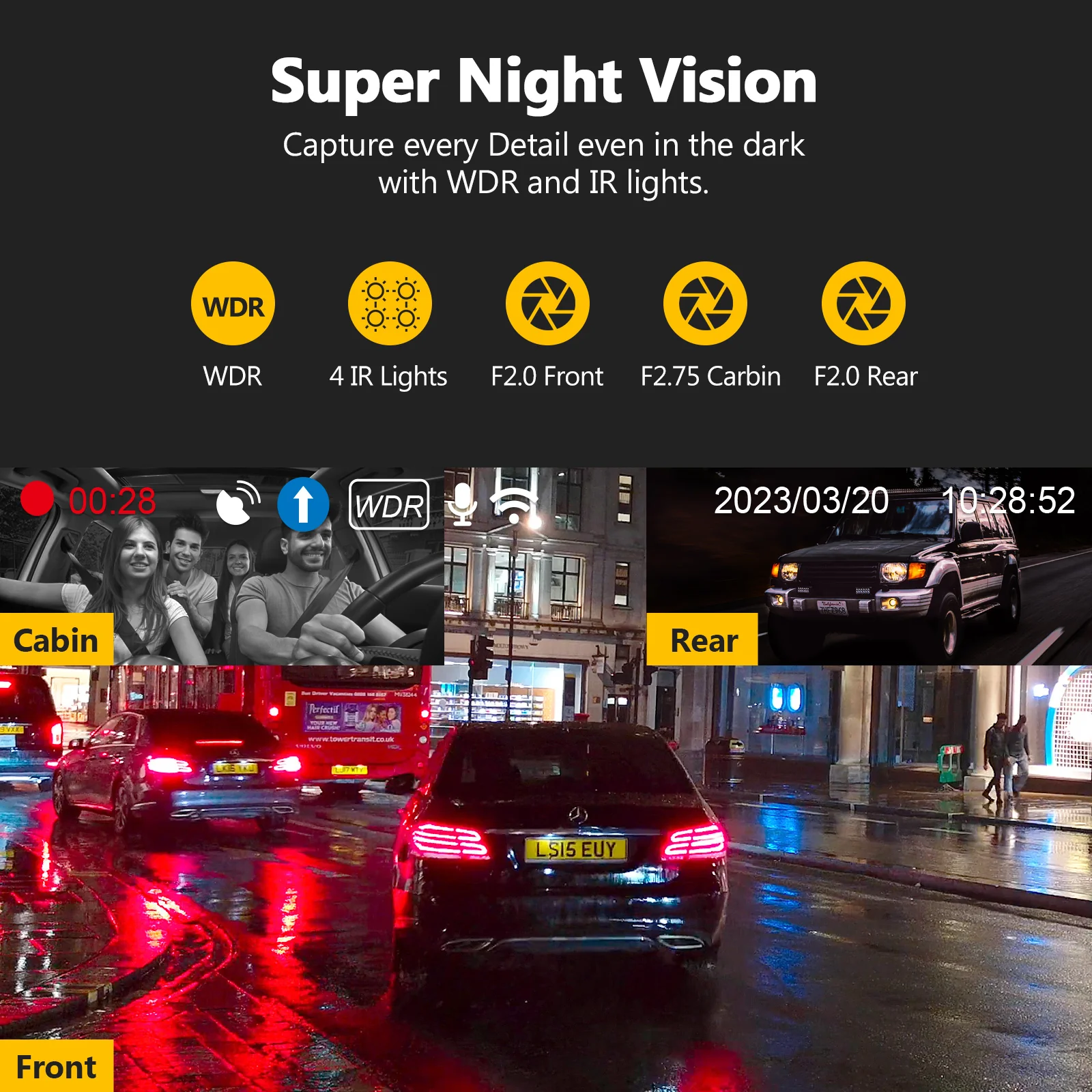 Z-EDGE T3P 4K Dash Cam Front and Rear, 4K 2160P+1080P Front and Inside, 5K Front Dash Cam, 2K 1440P+1080P+1080P WiFi Car Camera, GPS, IR Night Vision, Super Capacitor, 64GB Card Included - Image 5