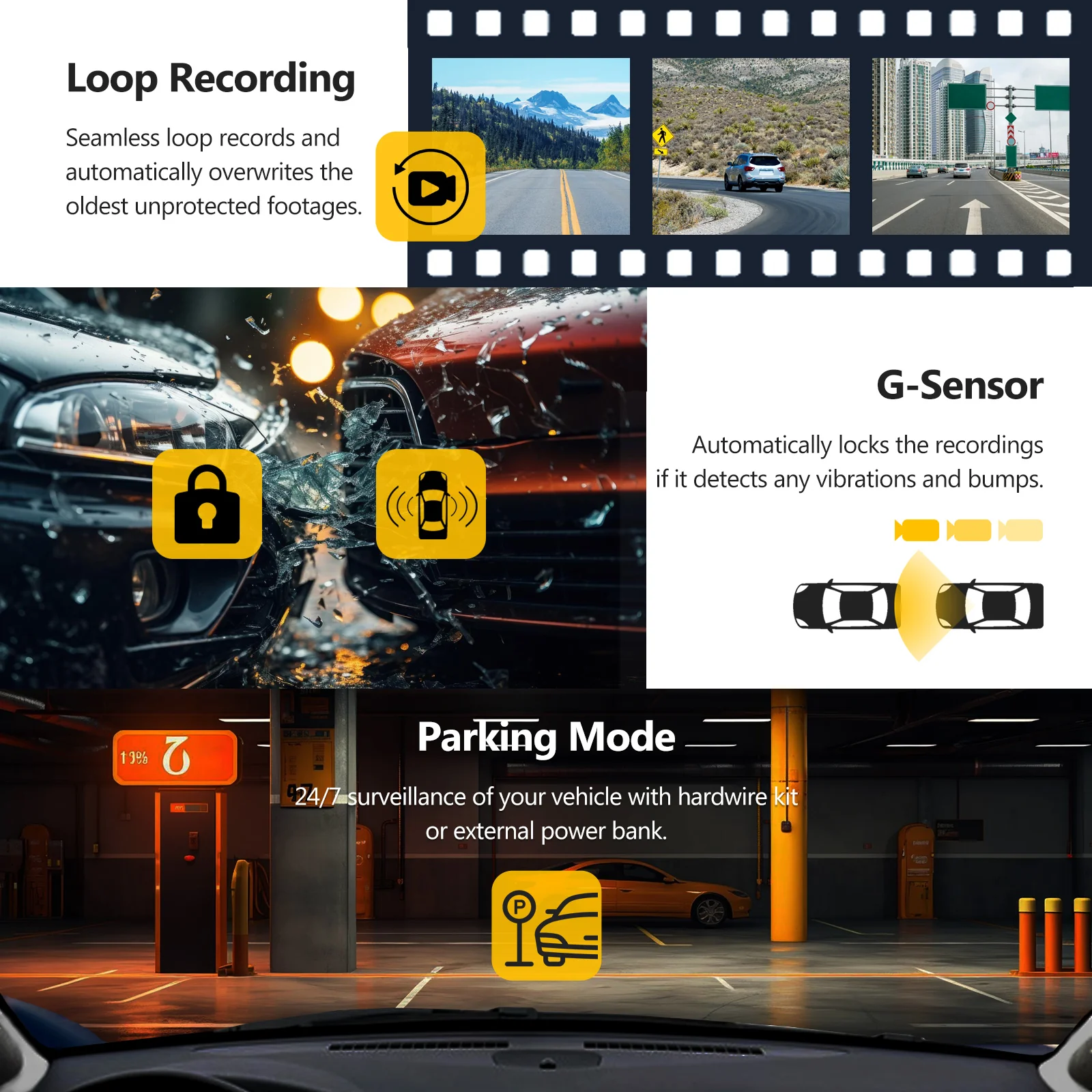 Z-EDGE T3P 4K Dash Cam Front and Rear, 4K 2160P+1080P Front and Inside, 5K Front Dash Cam, 2K 1440P+1080P+1080P WiFi Car Camera, GPS, IR Night Vision, Super Capacitor, 64GB Card Included - Image 8