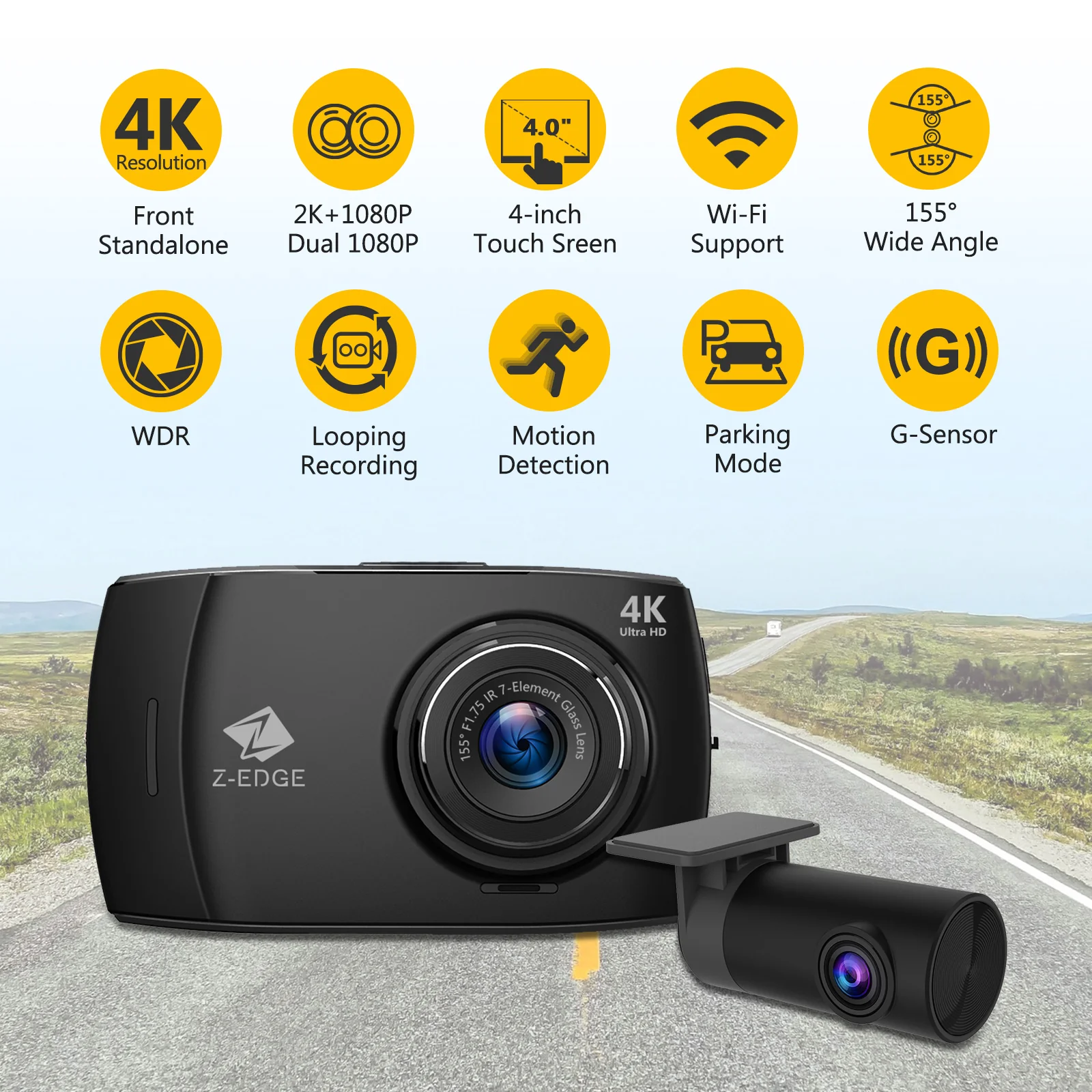 Refurbished: 4.0" Touch Screen Dash Cam Front and Rear, 4K Dual Dash cam, 2K+1080P Front and Rear, Touch Screen WiFi Car Camera, WDR, Night Vision, G-Sensor, Loop Recording, 24 Hours Parking Mode, Support 512GB Max - Image 6