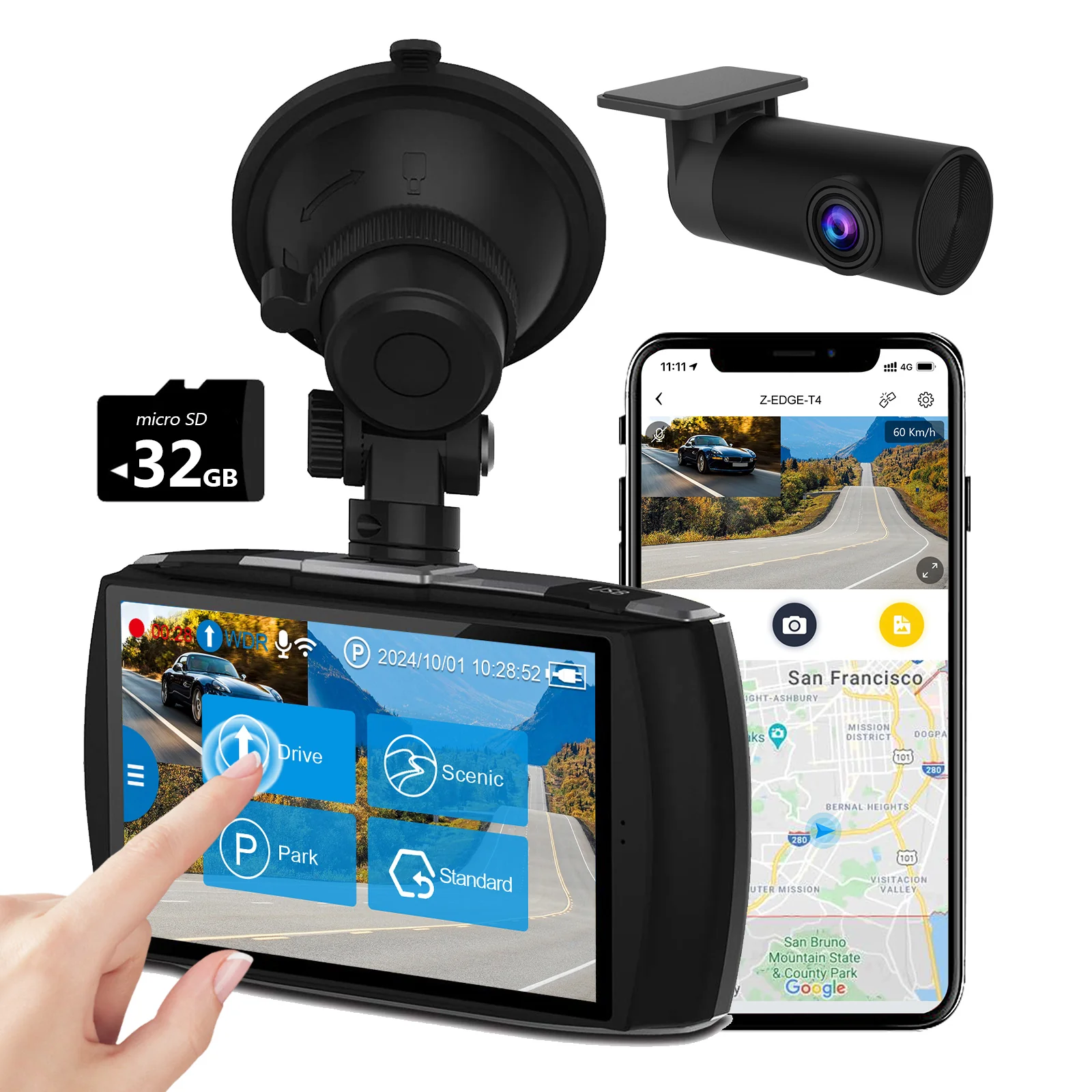 Refurbished: 4.0" Touch Screen Dash Cam Front and Rear, 4K Dual Dash cam, 2K+1080P Front and Rear, Touch Screen WiFi Car Camera, WDR, Night Vision, G-Sensor, Loop Recording, 24 Hours Parking Mode, Support 512GB Max - Image 7