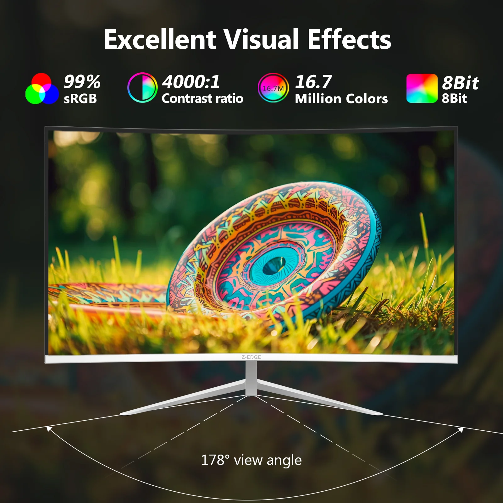 Z-EDGE 27-inch Curved Gaming Monitor, Full HD 1080P 1920x1080 LED Backlight Monitor, with 100Hz Refresh Rate and Eye-Care Technology, 178° Wide View Angle, VGA+HDMI - Image 3