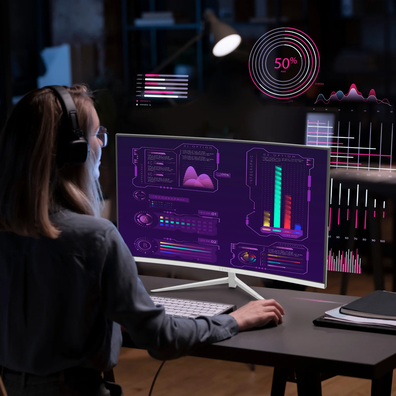 Z-EDGE 27-inch Curved Gaming Monitor, Full HD 1080P 1920x1080 LED Backlight Monitor, with 100Hz Refresh Rate and Eye-Care Technology, 178° Wide View Angle, VGA+HDMI - Image 9