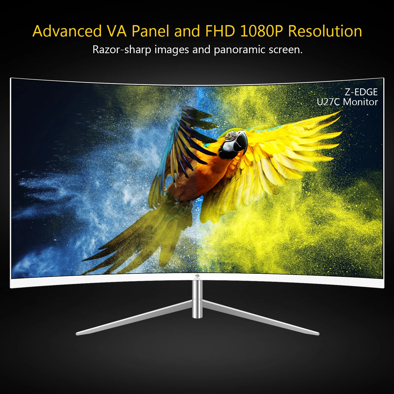 Z-EDGE 27" Curved Gaming Monitor FHD LED Monitor 100Hz 5ms Frameless Design Eye-Care HDMI VGA Port - Image 3