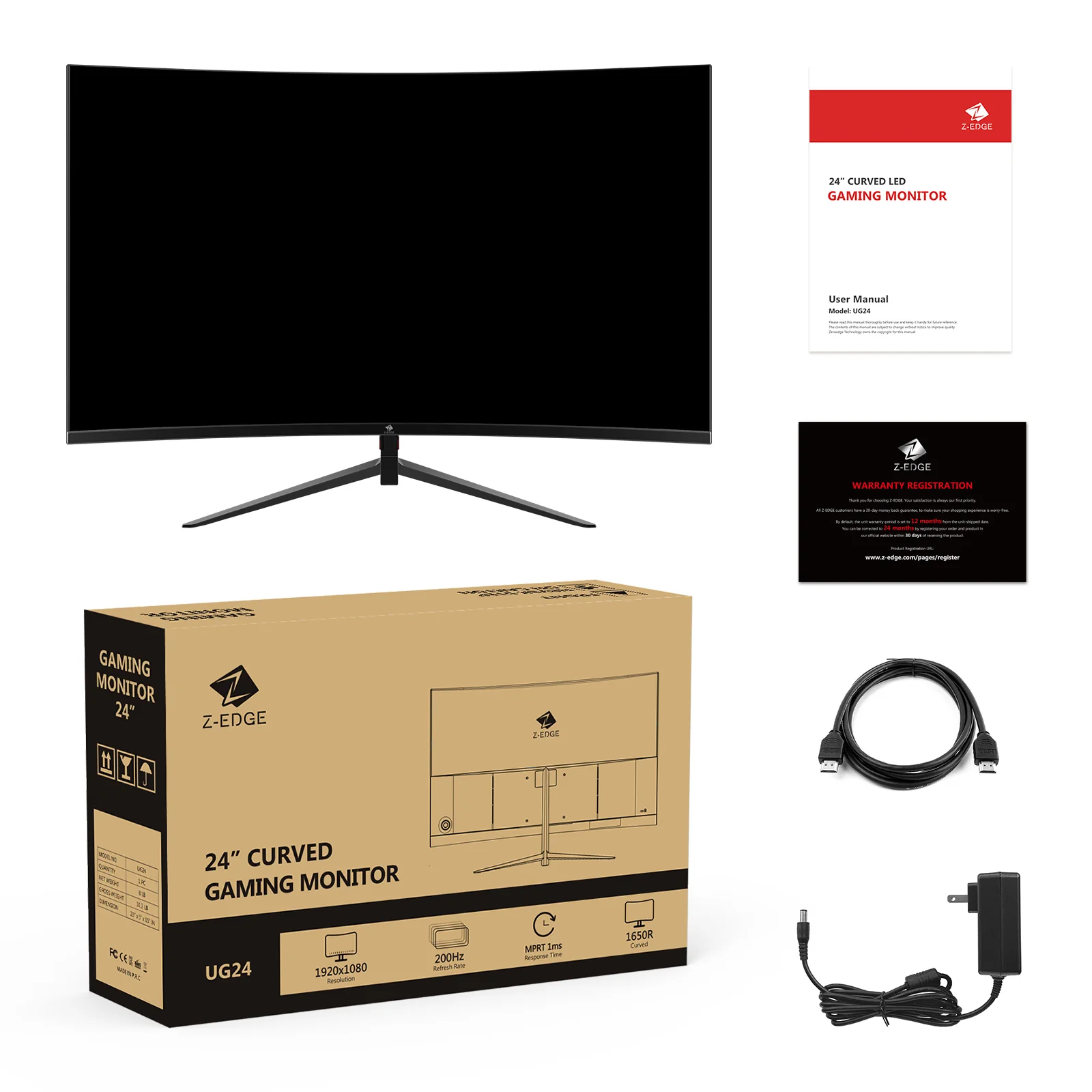 Z-EDGE 24 Inch Curved Gaming Monitor 180Hz 1ms MPRT, 16:9 Full HD LED Monitor, VA Panel, 300cd/m² Brightness, HDMI DP Port - Black - Image 8