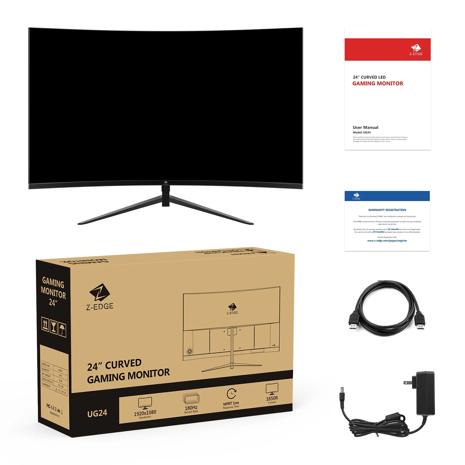 Refurbished: Z-EDGE 24 Inch Curved Gaming Monitor 180Hz 1ms Full HD 1080P HDMI & DP Port Support Universal Wall Mount - Image 10