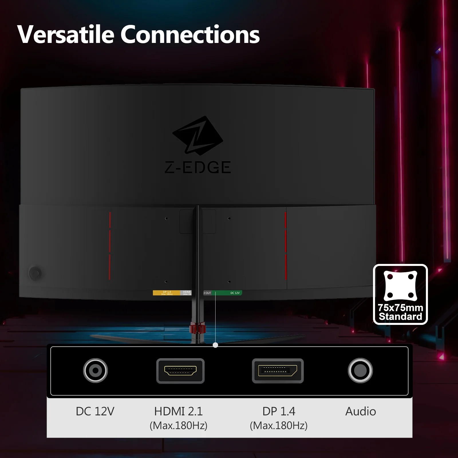 Refurbished: Z-EDGE 24 Inch Curved Gaming Monitor 180Hz 1ms Full HD 1080P HDMI & DP Port Support Universal Wall Mount - Image 9