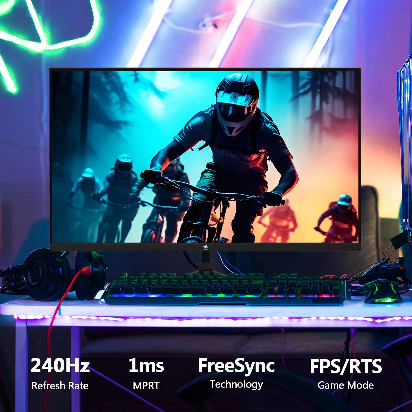 Z-EDGE UG25F 24.5" Gaming Monitor 240Hz, FHD 1920x1080 Computer Monitor, 1ms Frameless LED, AMD Freesync Premium Display Port x1 HDMI x2, HDR, Contrast Ratio 5000:1 - Image 4