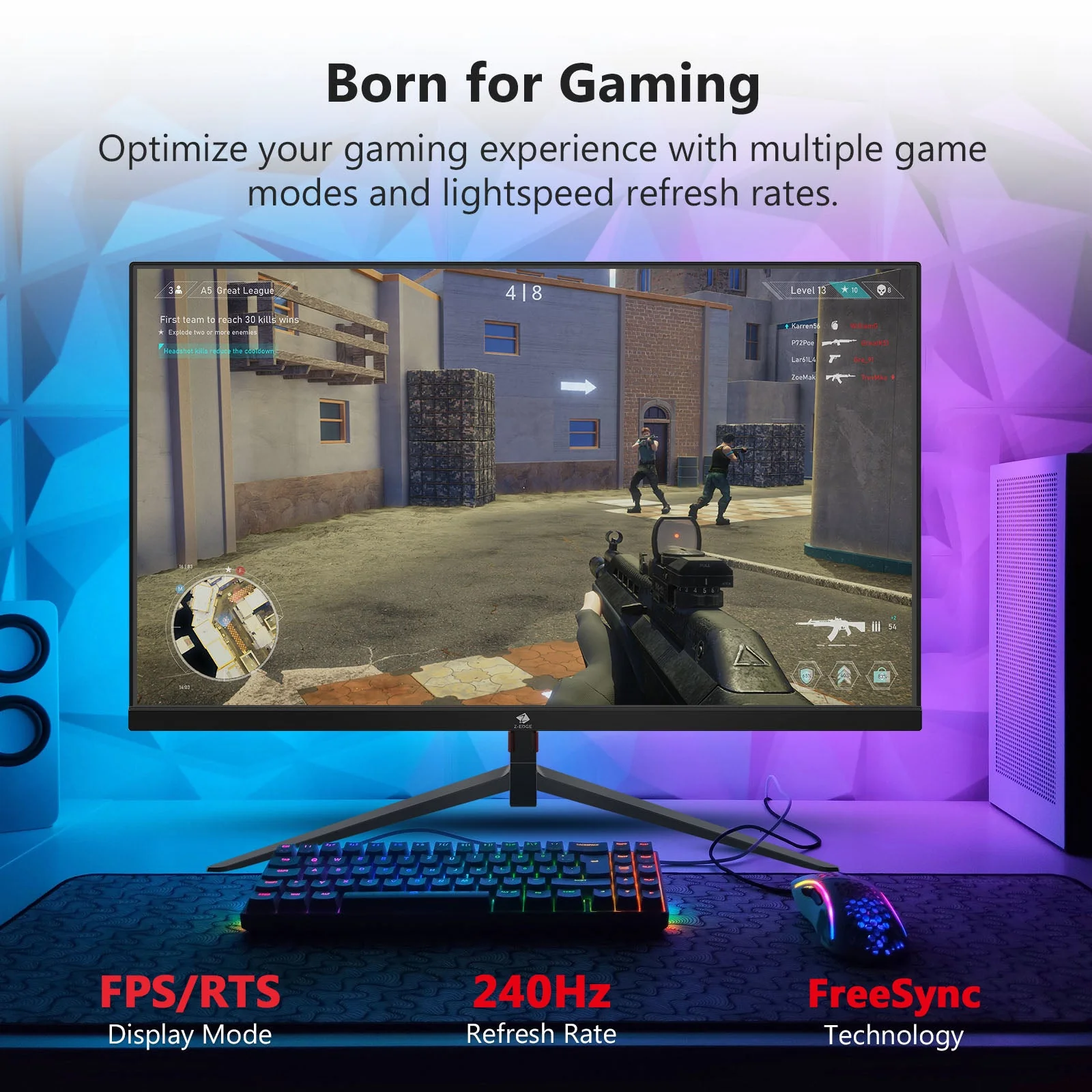 Refurbished: Z-EDGE 25 Inch 240Hz Gaming Monitor 1ms Full HD LED Monitor, DP HDMI Port - Image 4