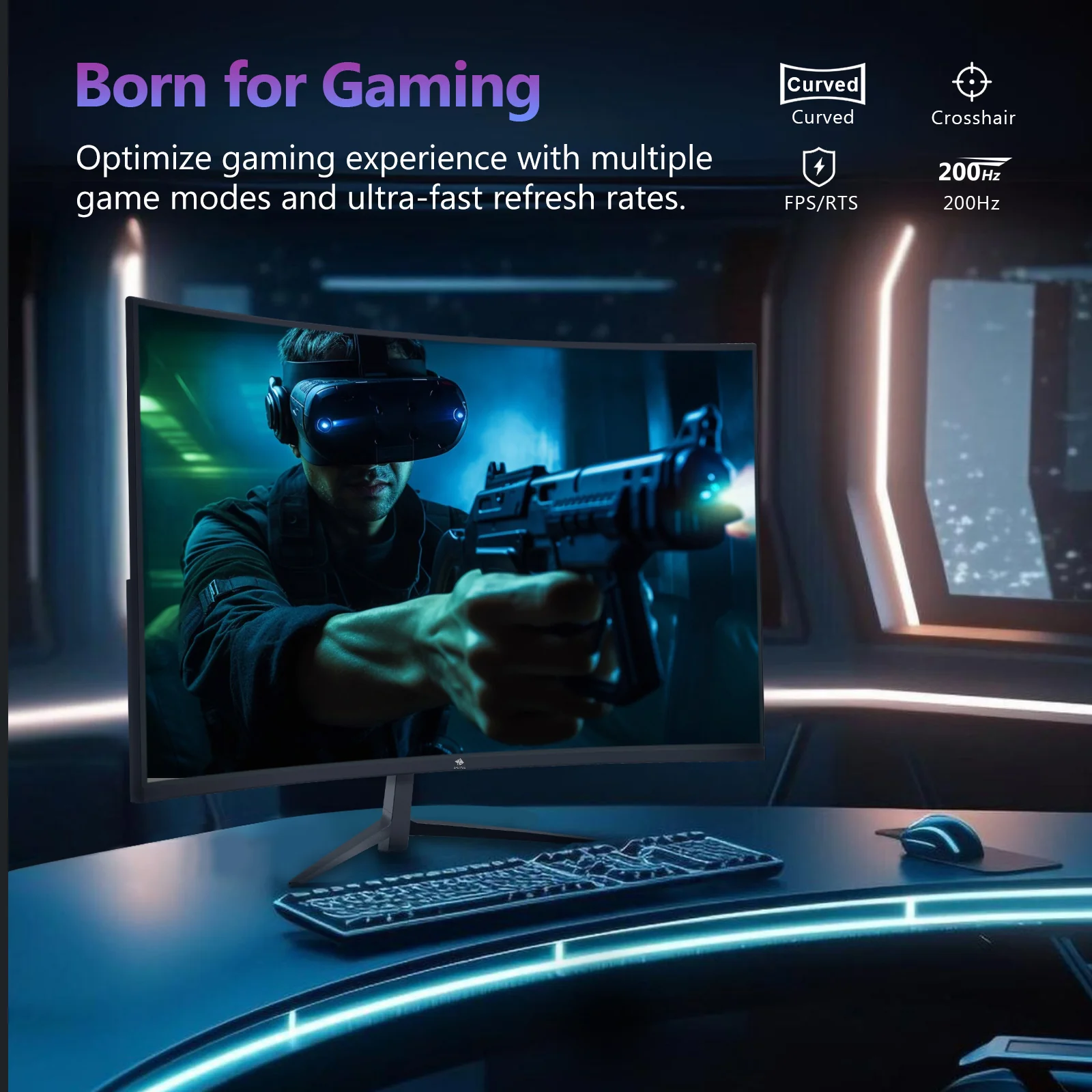 Z-EDGE 27" 200Hz Curved Gaming Monitor 1ms Full HD 1080P, HDMI & DP Port, Support Wall Mount - Image 3