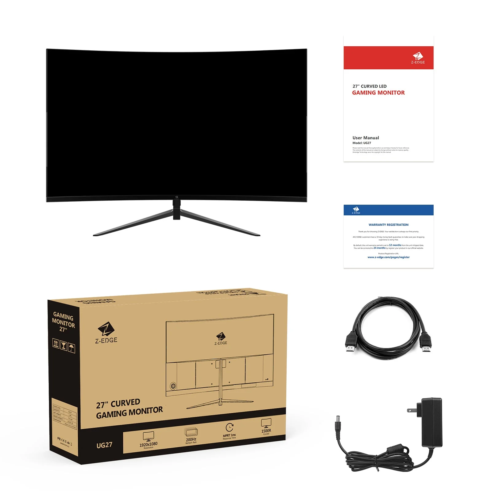Refurbished: Z-EDGE 27” 200Hz Curved Gaming Monitor 1ms Full HD 1080P HDMI & DP Port Support Universal Mount - Image 8