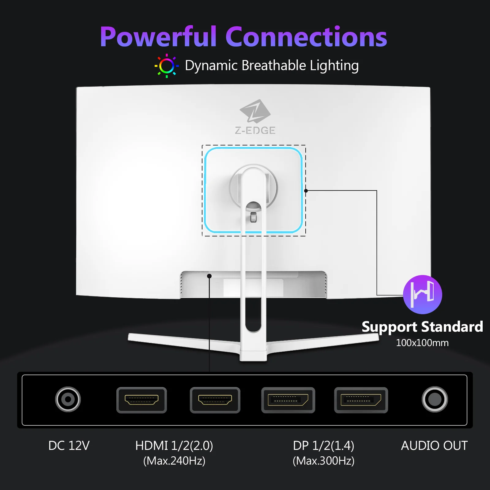 Z-EDGE 27-inch 300Hz Curved Gaming Monitor, White Monitor - Image 7