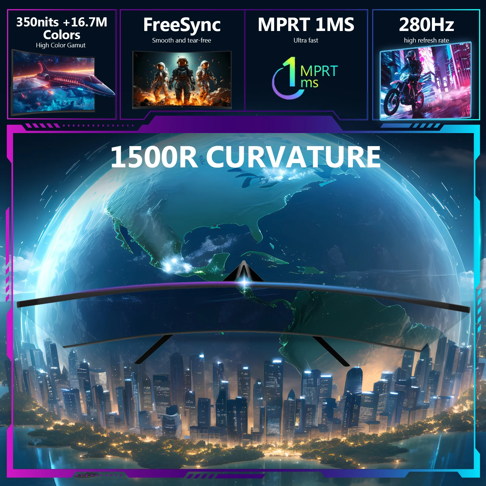 Z-EDGE 27-inch Curved Gaming Monitor 16:9 1920x1080 280Hz 1ms Frameless LED Gaming Monitor, UG27P, DP HDMI - Image 3