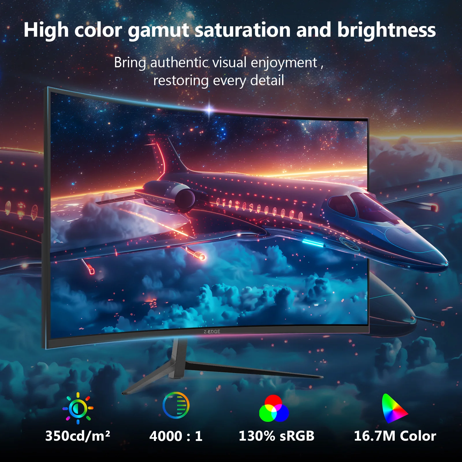 Z-EDGE 27-inch Curved Gaming Monitor 16:9 1920x1080 280Hz 1ms Frameless LED Gaming Monitor, UG27P, DP HDMI - Image 4