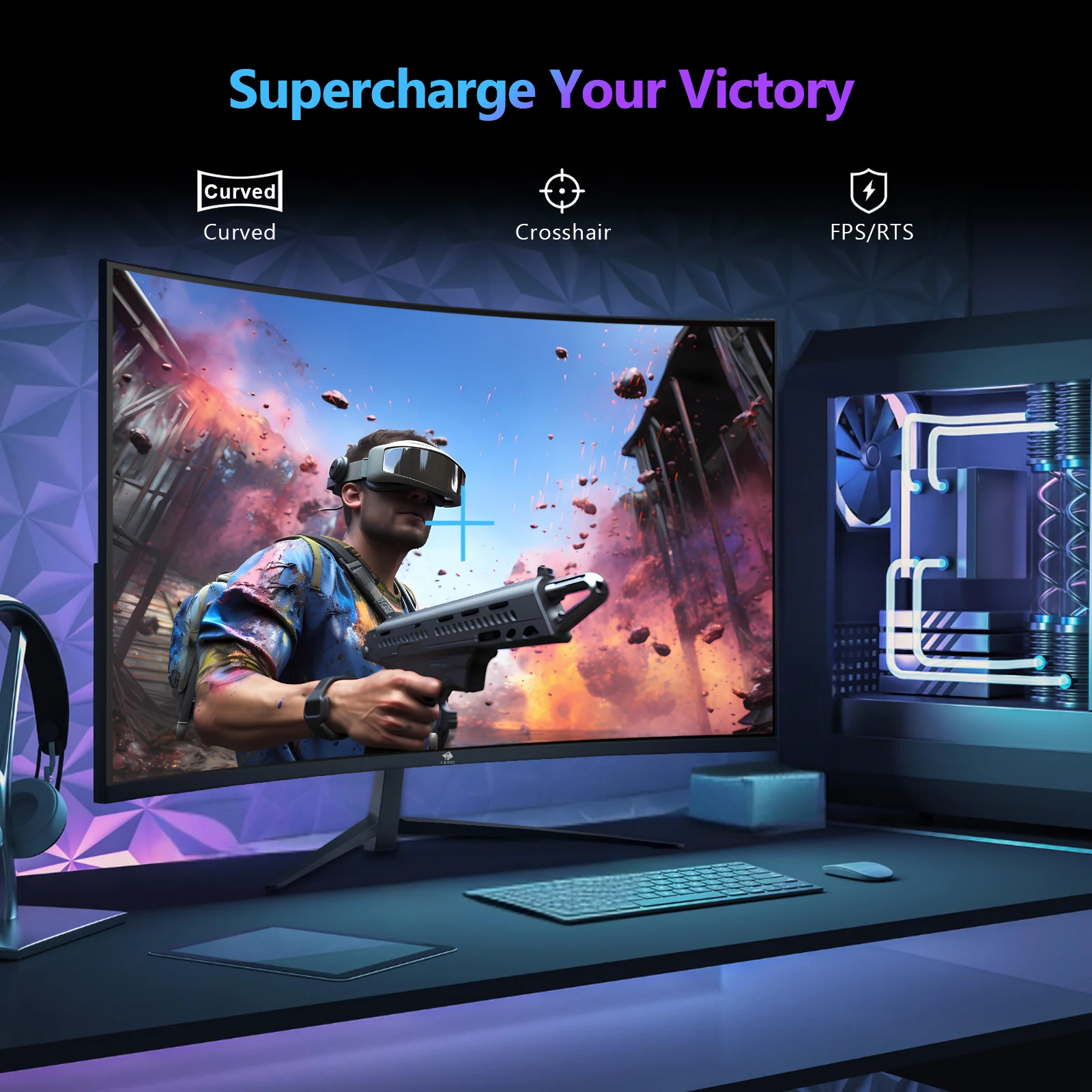 Z-EDGE 27" 2K QHD 2560x1440, 165Hz (DP), 1ms Curved Gaming Monitor, 144Hz (HDMI), HDR10, , 2x HDMI 2.0, 2x DP 1.2, Eye-Care Technology - Image 3