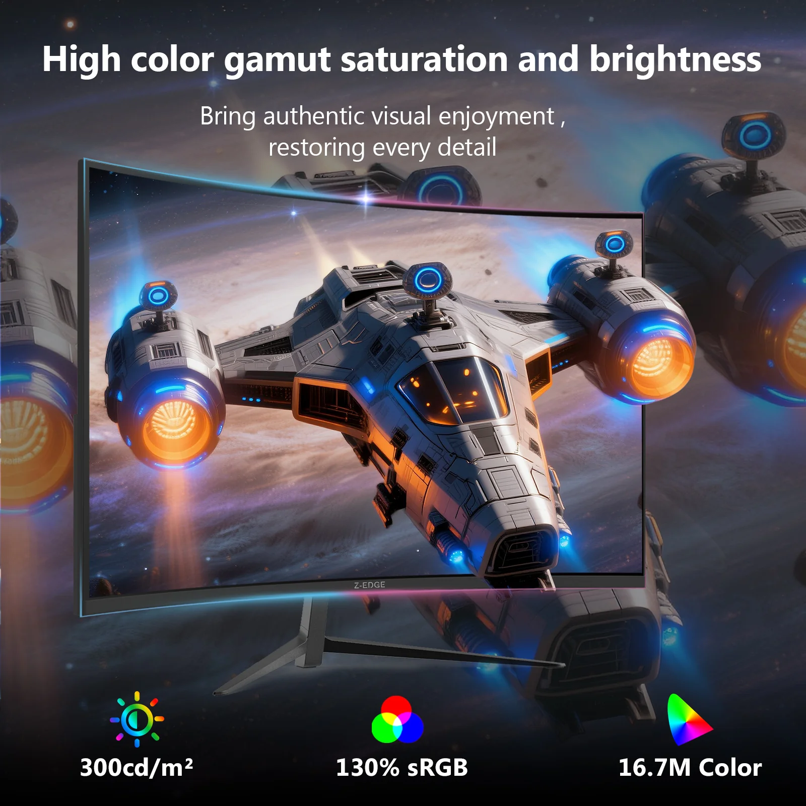 Z-EDGE 27-inch Curved Gaming Monitor 16:9 2560x1440 165/144Hz 1ms Frameless LED Gaming Monitor, UG27Q DP HDMI - Image 3