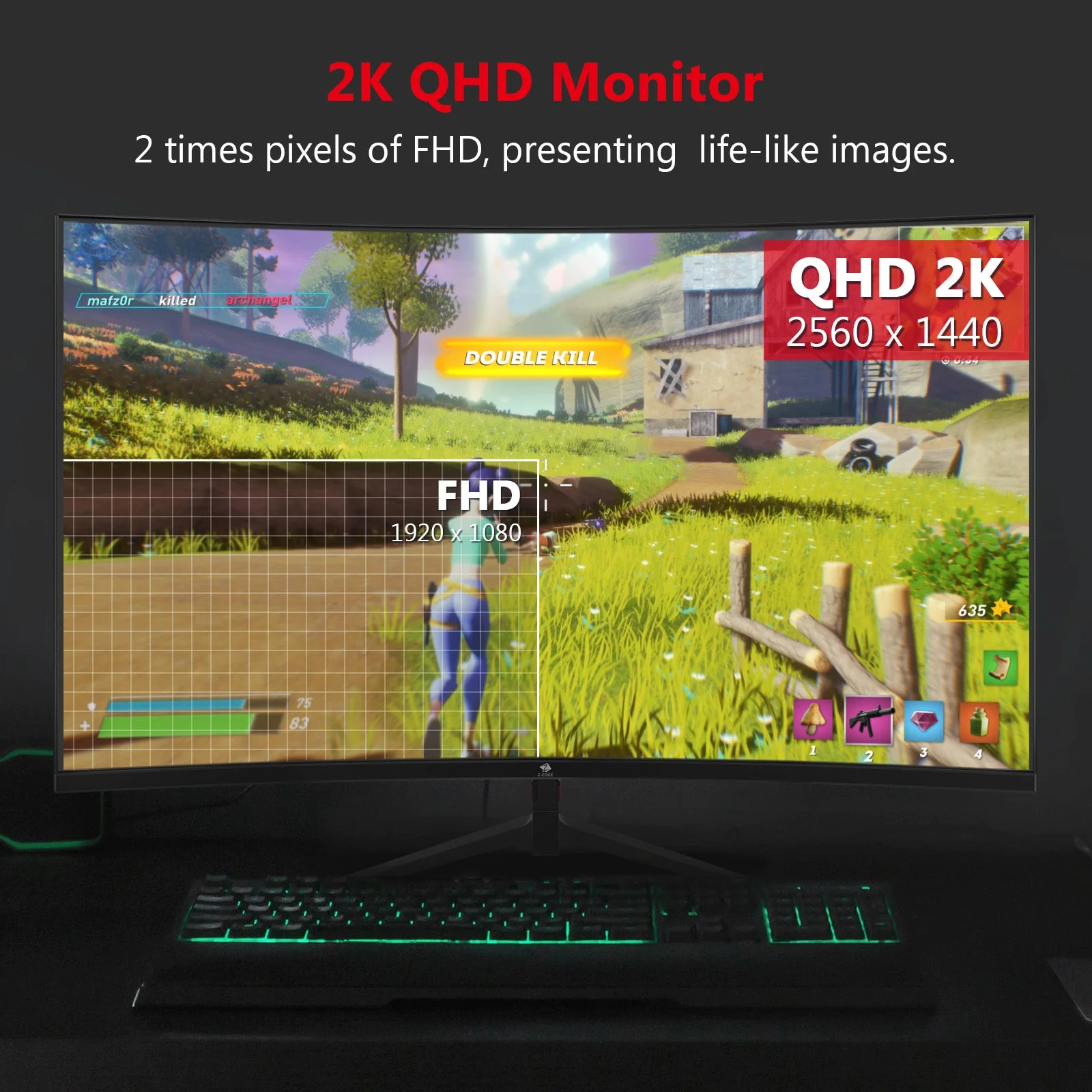 Refurbished: Z-EDGE 27 Inch Curved Gaming Monitor 165Hz(DP) 144Hz(HDMI) 1ms 2K Resolution 2560x1440 Frameless LED Gaming Monitor Support Wall Mount - Image 4