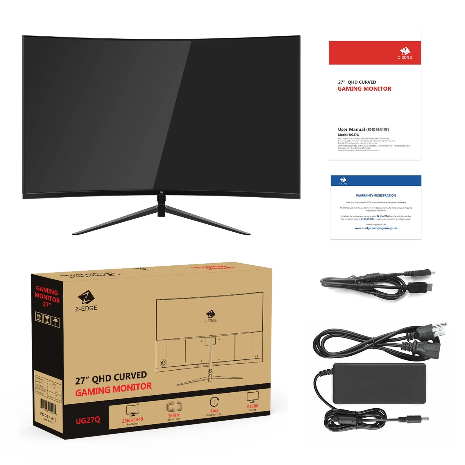 Refurbished: Z-EDGE 27 Inch Curved Gaming Monitor 165Hz(DP) 144Hz(HDMI) 1ms 2K Resolution 2560x1440 Frameless LED Gaming Monitor Support Wall Mount - Image 8
