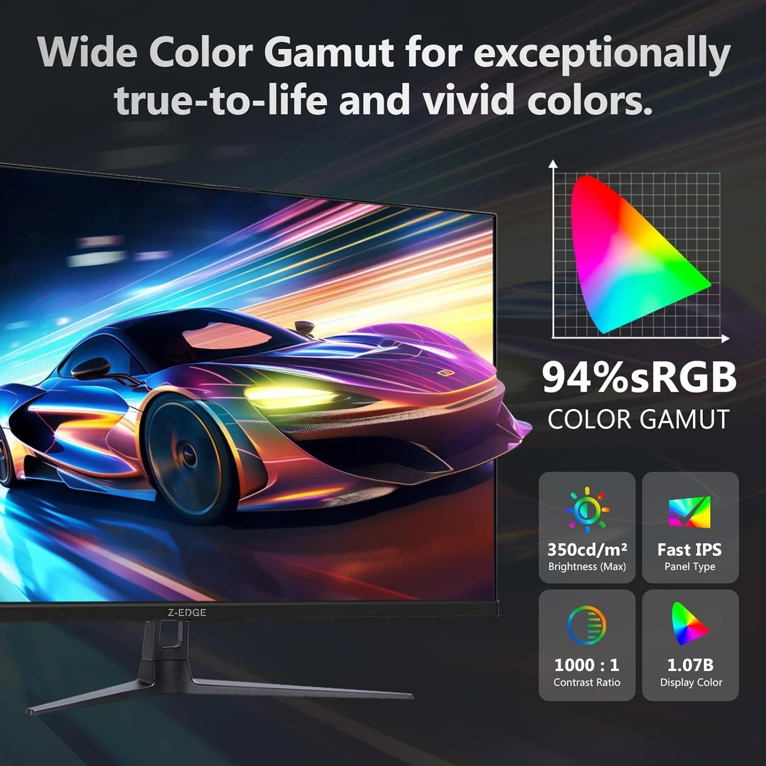 Z-EDGE 27 inch 2K 2560 x 1440 QHD 180Hz 1ms IPS Gaming Monitor, HDR10, 2 x HDMI 2.0, 2 x DP 1.4, Support Universal Mount - Image 3