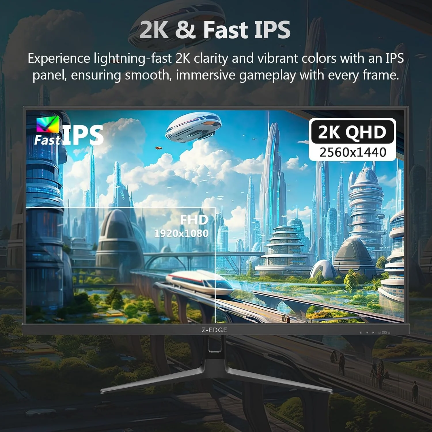 Z-EDGE 27 inch 2K 2560 x 1440 QHD 180Hz 1ms IPS Gaming Monitor, HDR10, 2 x HDMI 2.0, 2 x DP 1.4, Support Universal Mount - Image 4