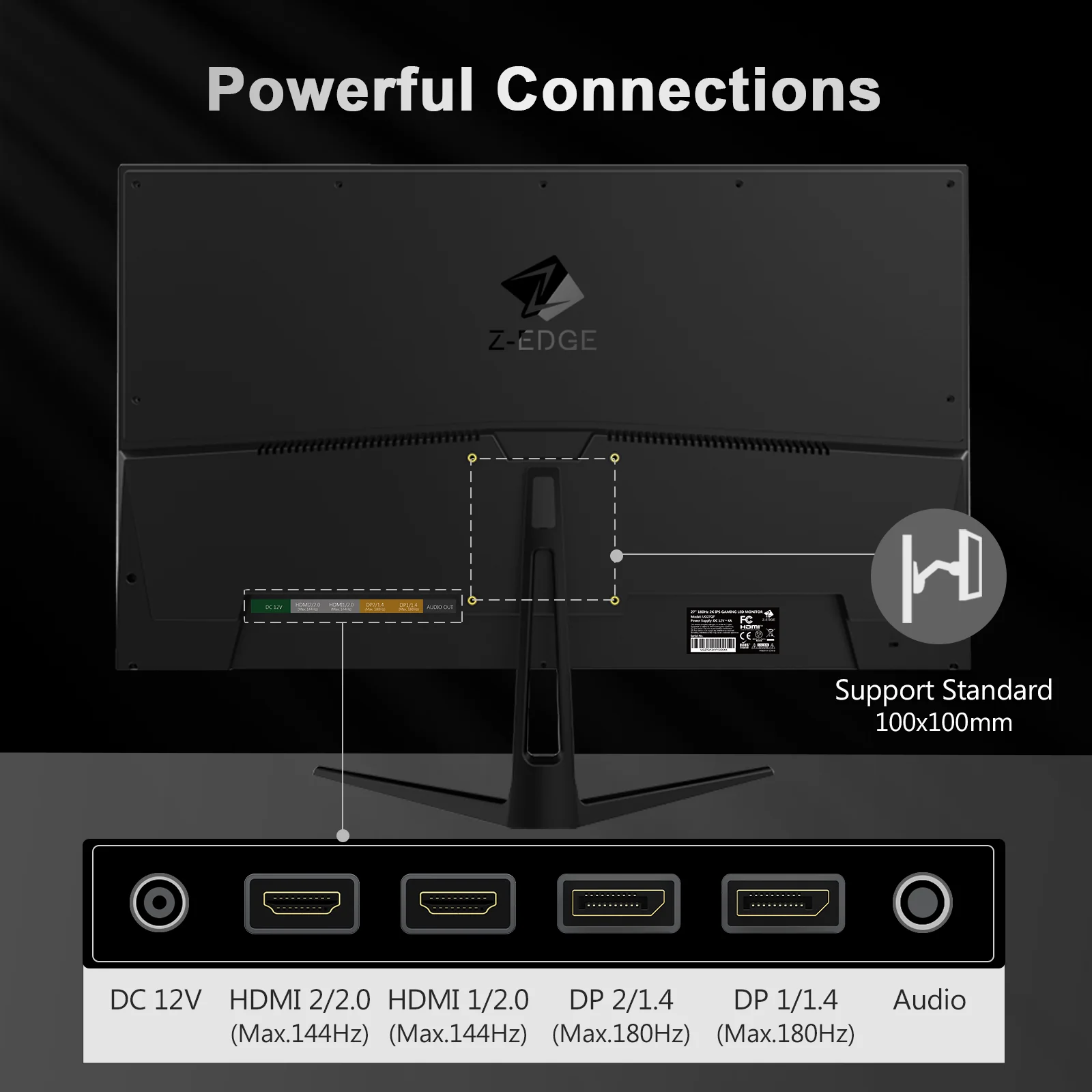 27 inch Gaming Monitor 144Hz 1ms, QHD 2560 x 1440 2K, Z-Edge UG27QF IPS Black Computer Monitor, HDR, Eye Care, HDMI x 2, DP x 2 - Image 8