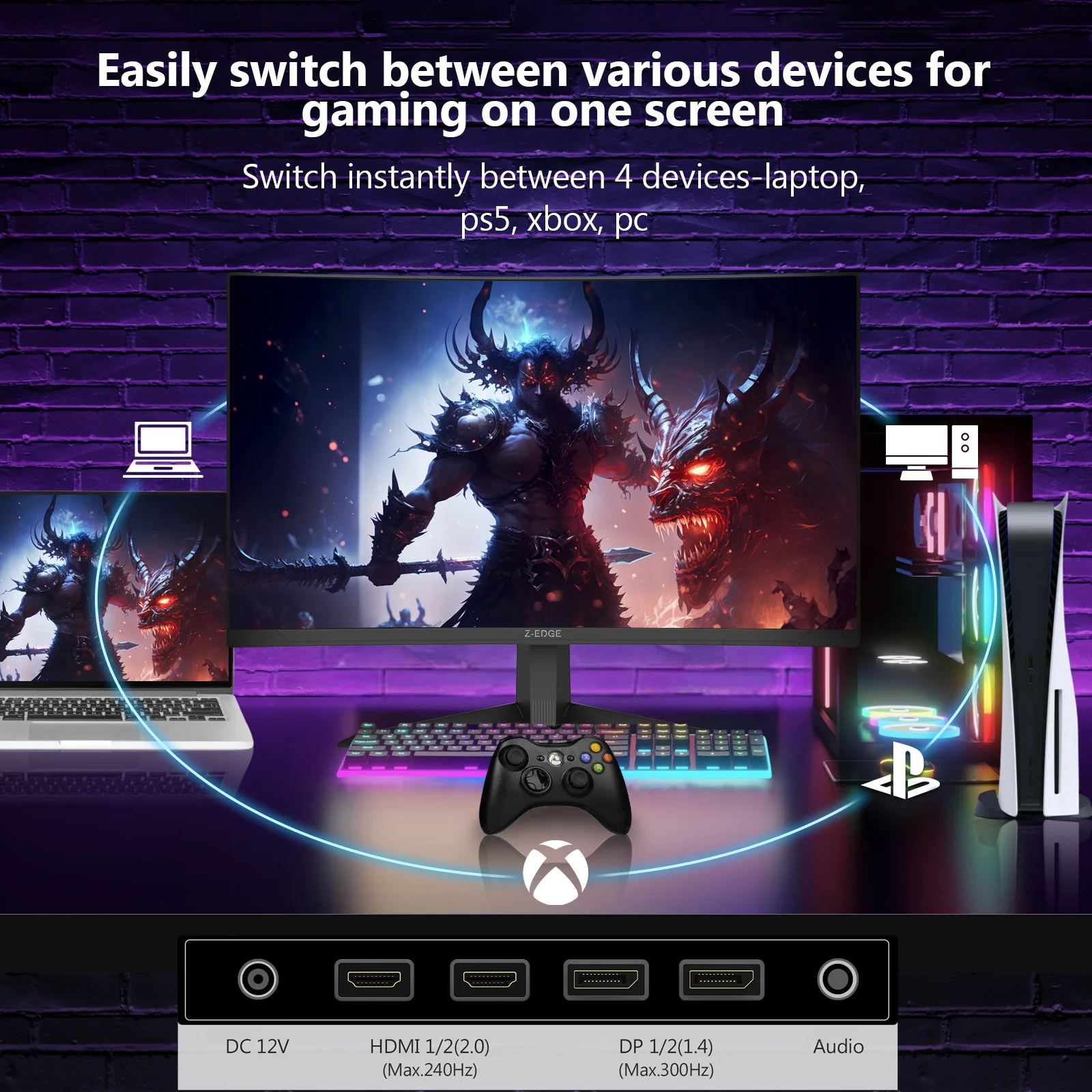 Z-EDGE 27" 1080P Full HD 300Hz 1ms Curved Gaming Monitor, HDMI x 2, DP x 2 - Image 5
