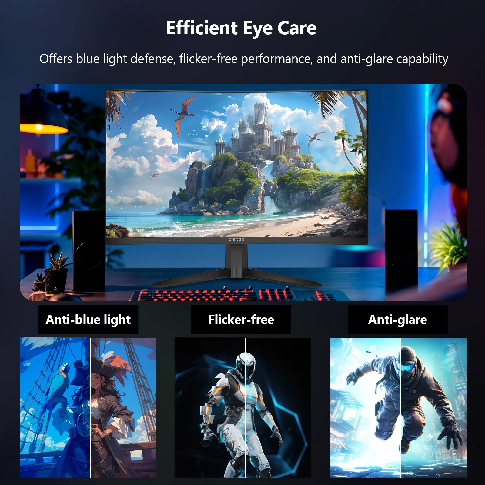 Z-EDGE 27" 1080P Full HD 300Hz 1ms Curved Gaming Monitor, HDMI x 2, DP x 2 - Image 7