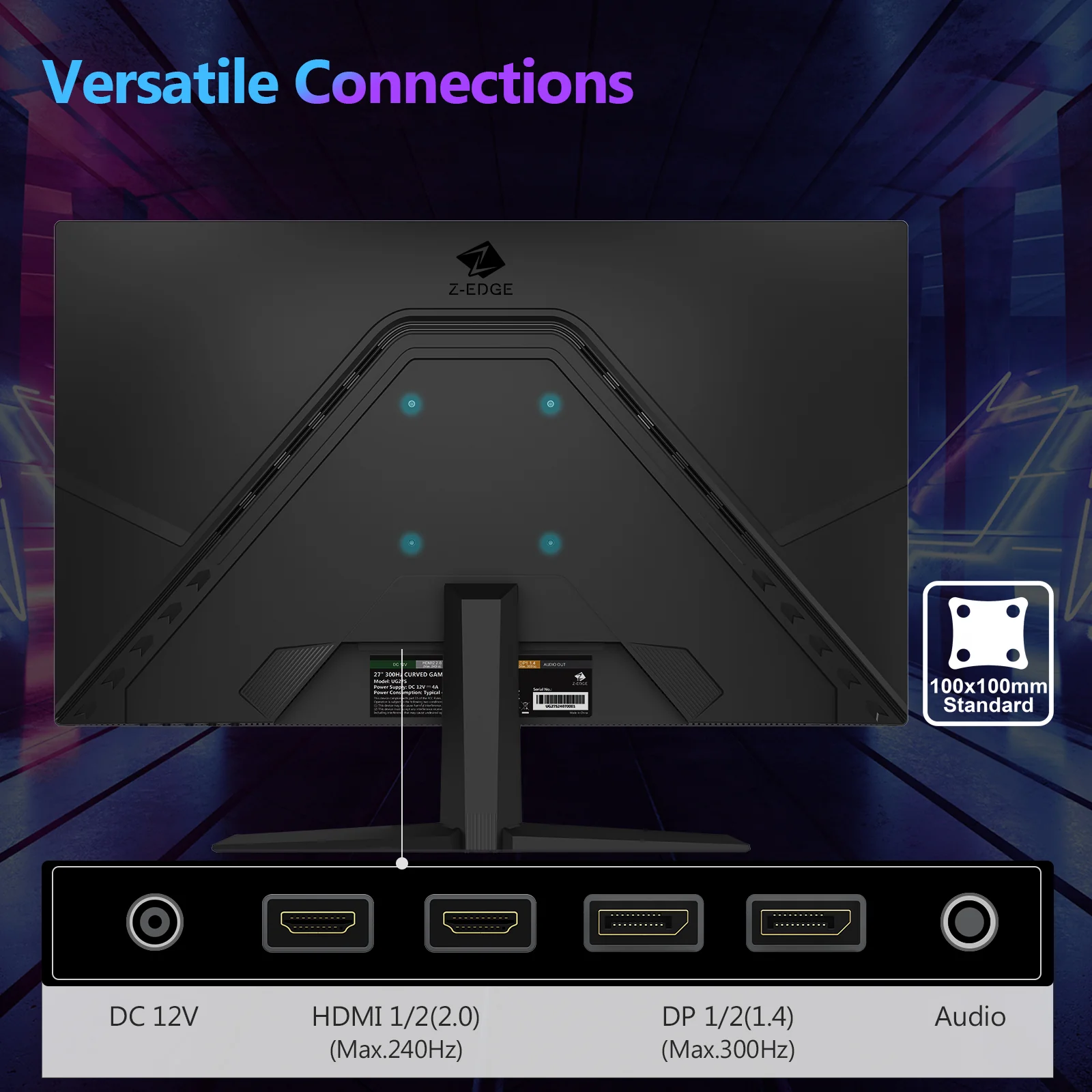 Z-EDGE 27" 1080P Full HD 300Hz 1ms Curved Gaming Monitor, HDMI x 2, DP x 2 - Image 9