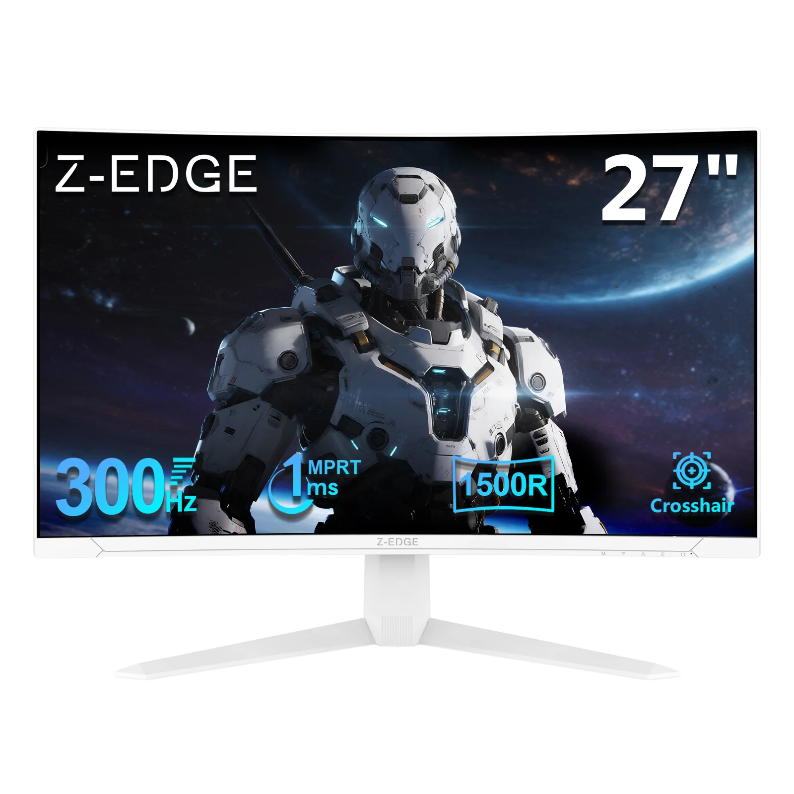 Z-EDGE UG27S White Monitor, 27" Curved Gaming Monitor 300Hz Monitor, 1ms 16:9 FHD 1080P Frameless Curved Monitor, UG27S Eye Care, 2×DP, 2×HDMI