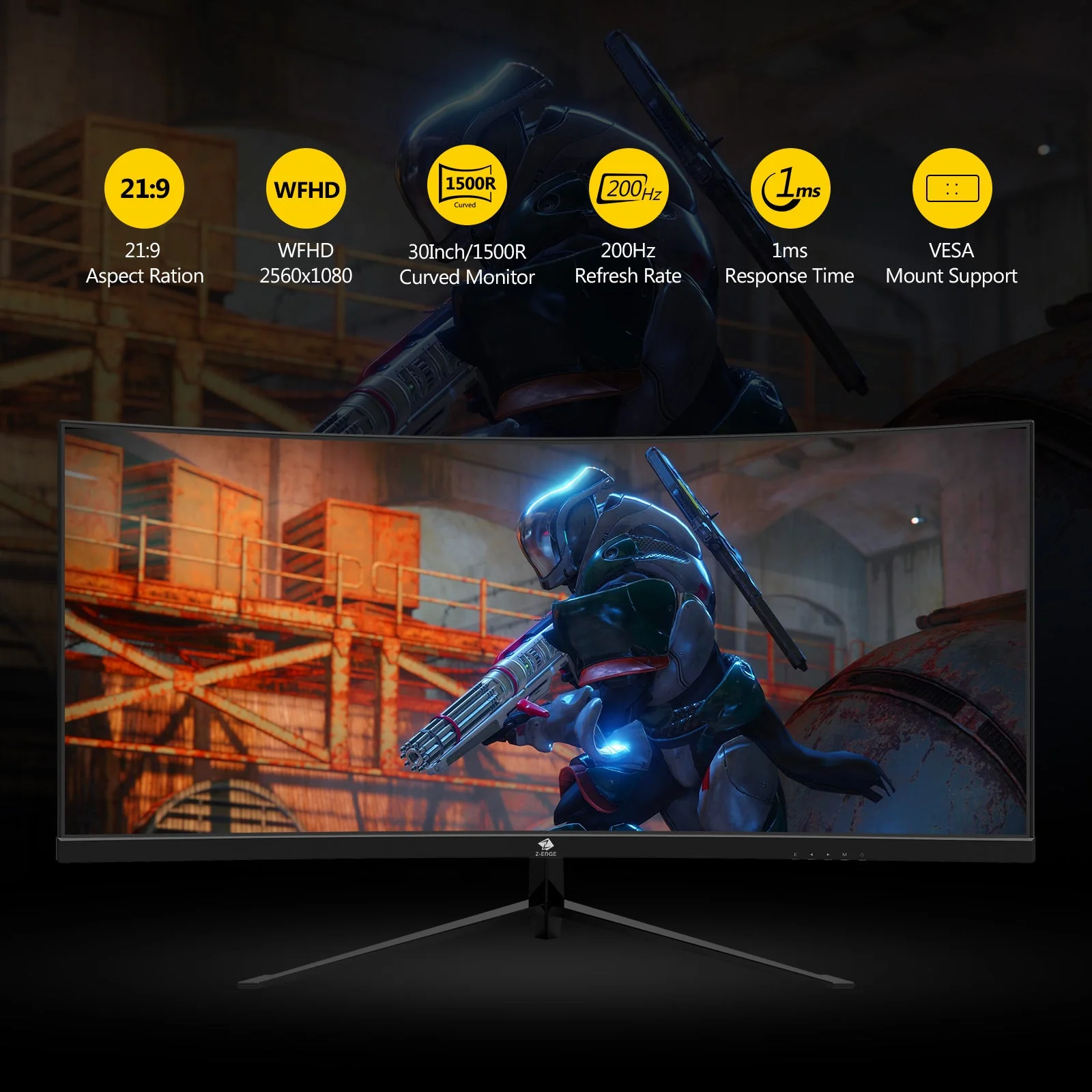 Refurbished: Z-EDGE 30" 200Hz Ultrawide Curved Gaming Monitor - Image 8