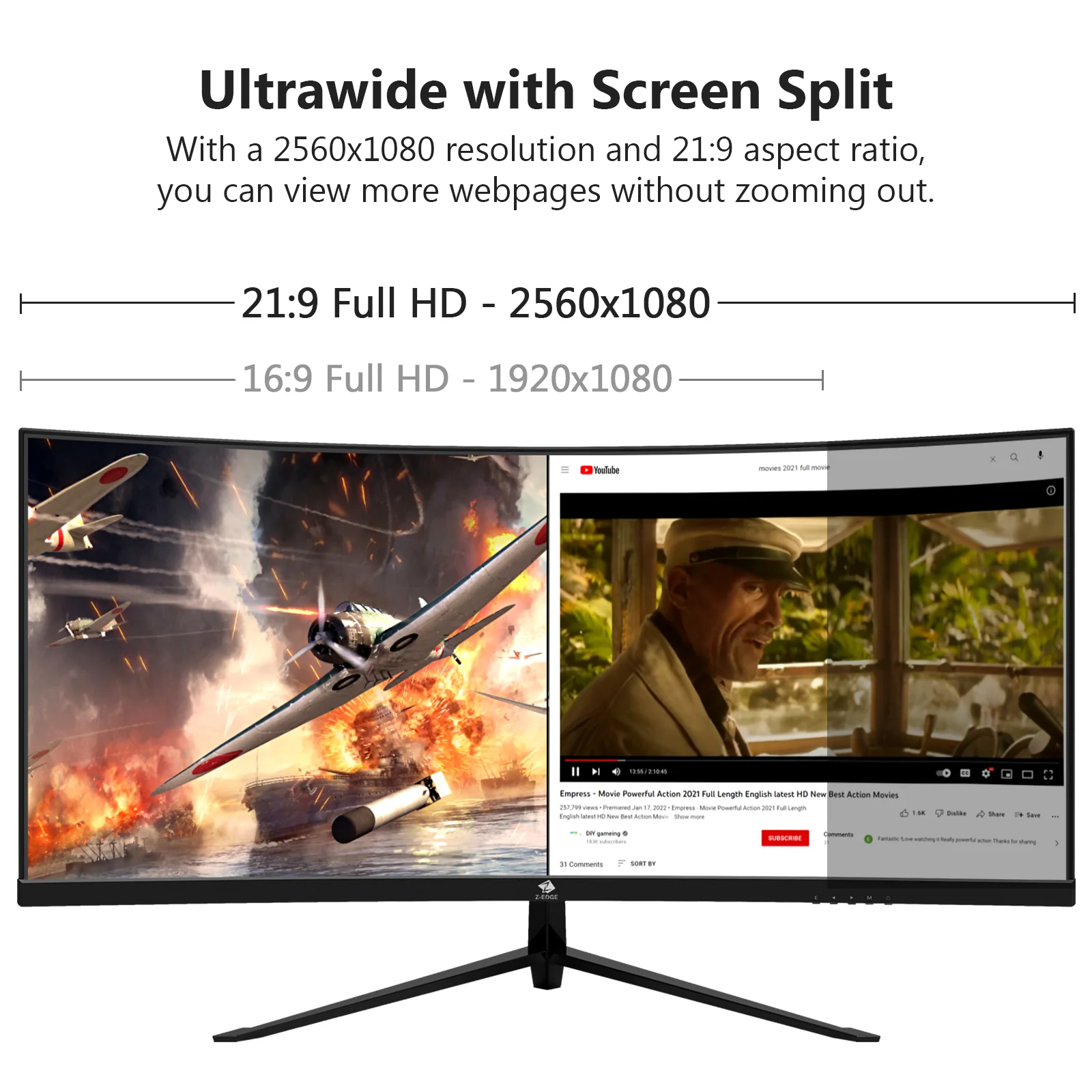 Z-EDGE 30 inch UWFHD 2560 x 1080 21:9 Ultra Wide 200 Hz 1 ms 1500R Curved Gaming Monitor, PIP / PBP, HDMI x 2, DP x 2, Support Universal Mount - Image 8