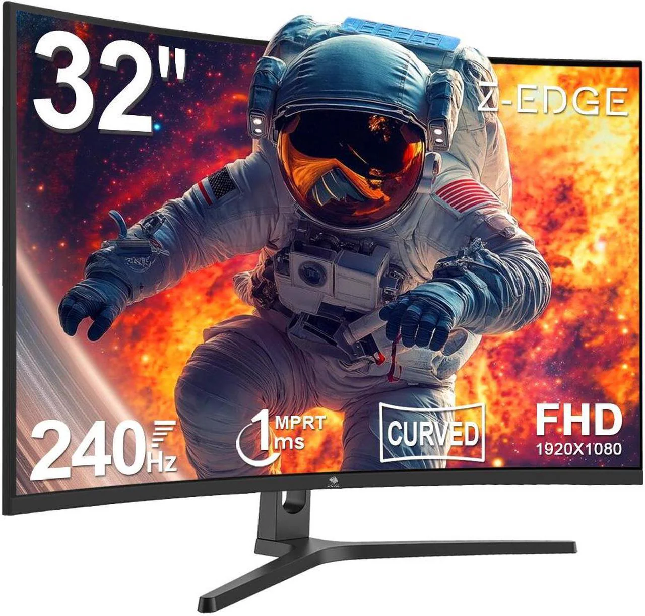 Z-EDGE 32 inch 1080P Full HD 1920 x 1080 240 Hz 1 ms Curved Gaming Monitor,  HDMI + DP, Support Universal Mount
