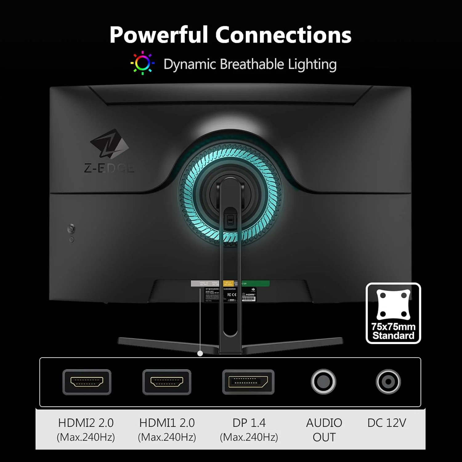 Z-EDGE 32 inch 1080P Full HD 1920 x 1080 240 Hz 1 ms Curved Gaming Monitor,  HDMI + DP, Support Universal Mount - Image 5