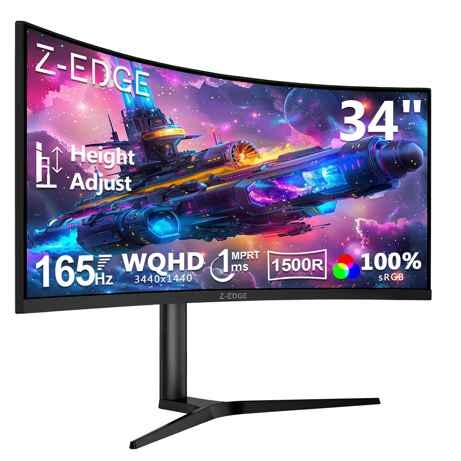 Z-EDGE UG34 34"  165Hz QHD Ultrawide Curved Gaming Monitor Adjustable Stand