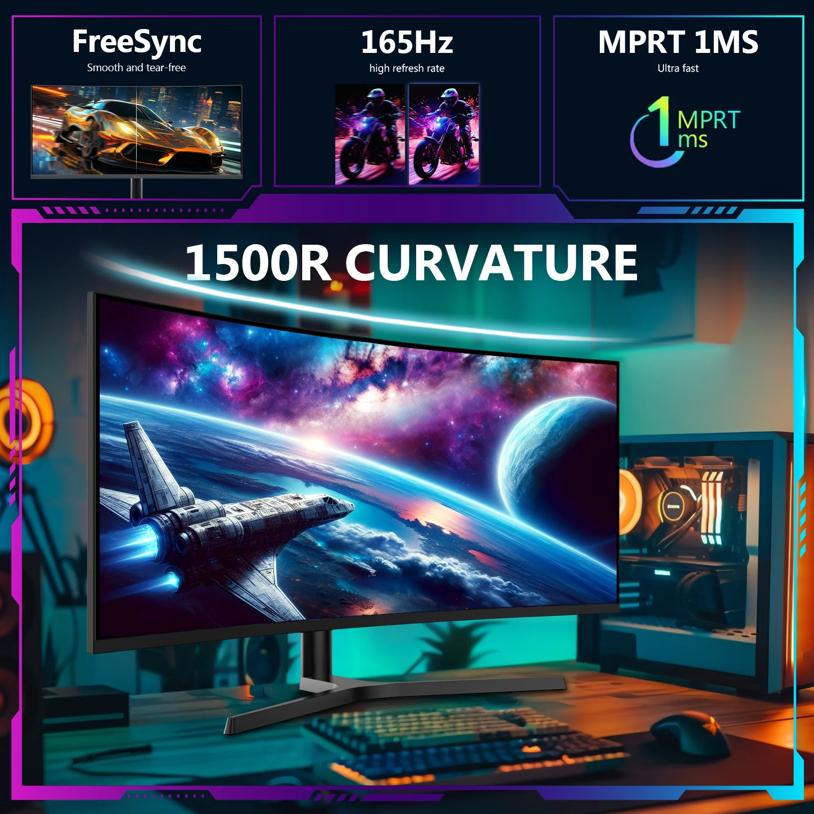 Z-EDGE UG34 34"  165Hz QHD Ultrawide Curved Gaming Monitor Adjustable Stand - Image 3
