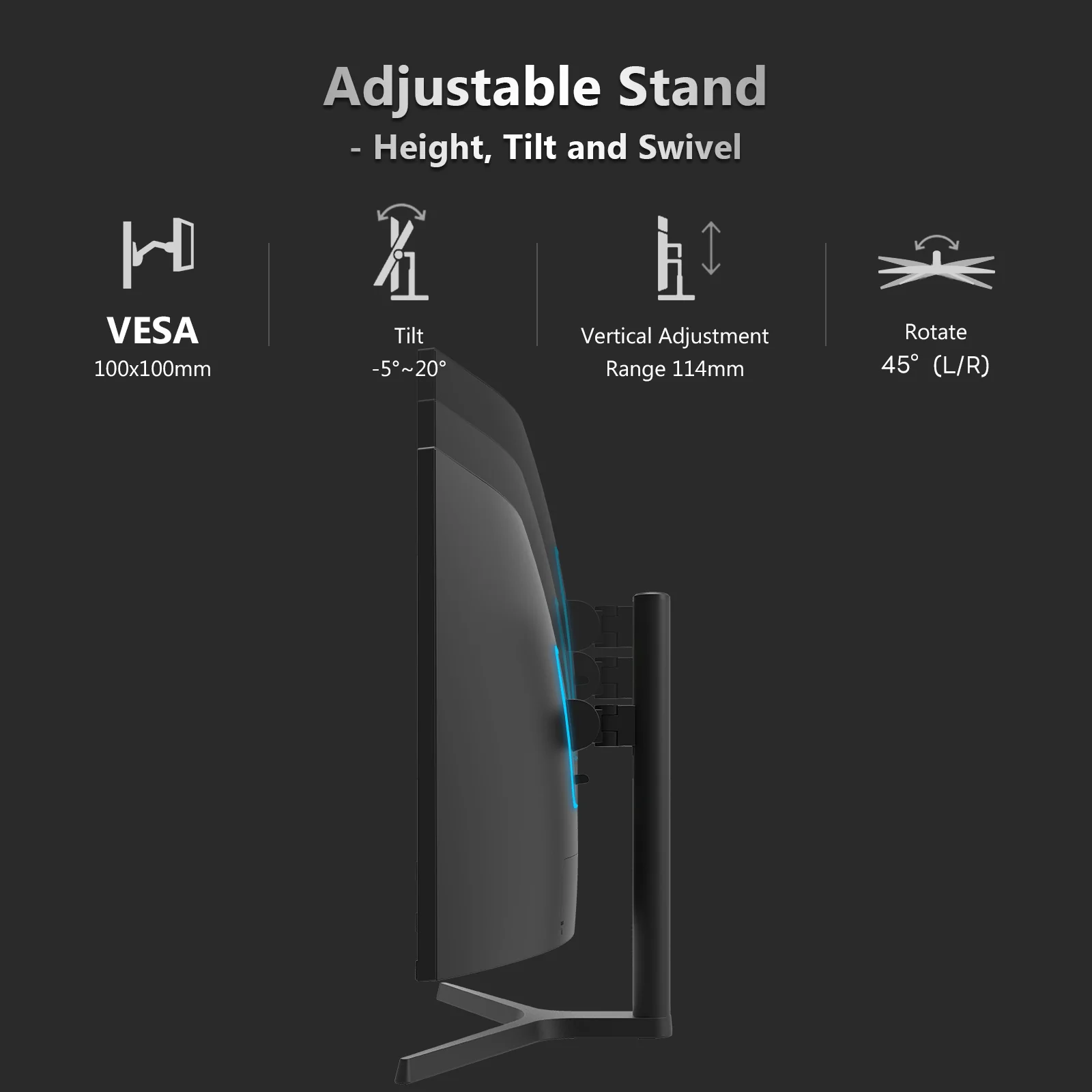 Z-EDGE UG34 34"  165Hz QHD Ultrawide Curved Gaming Monitor Adjustable Stand - Image 6