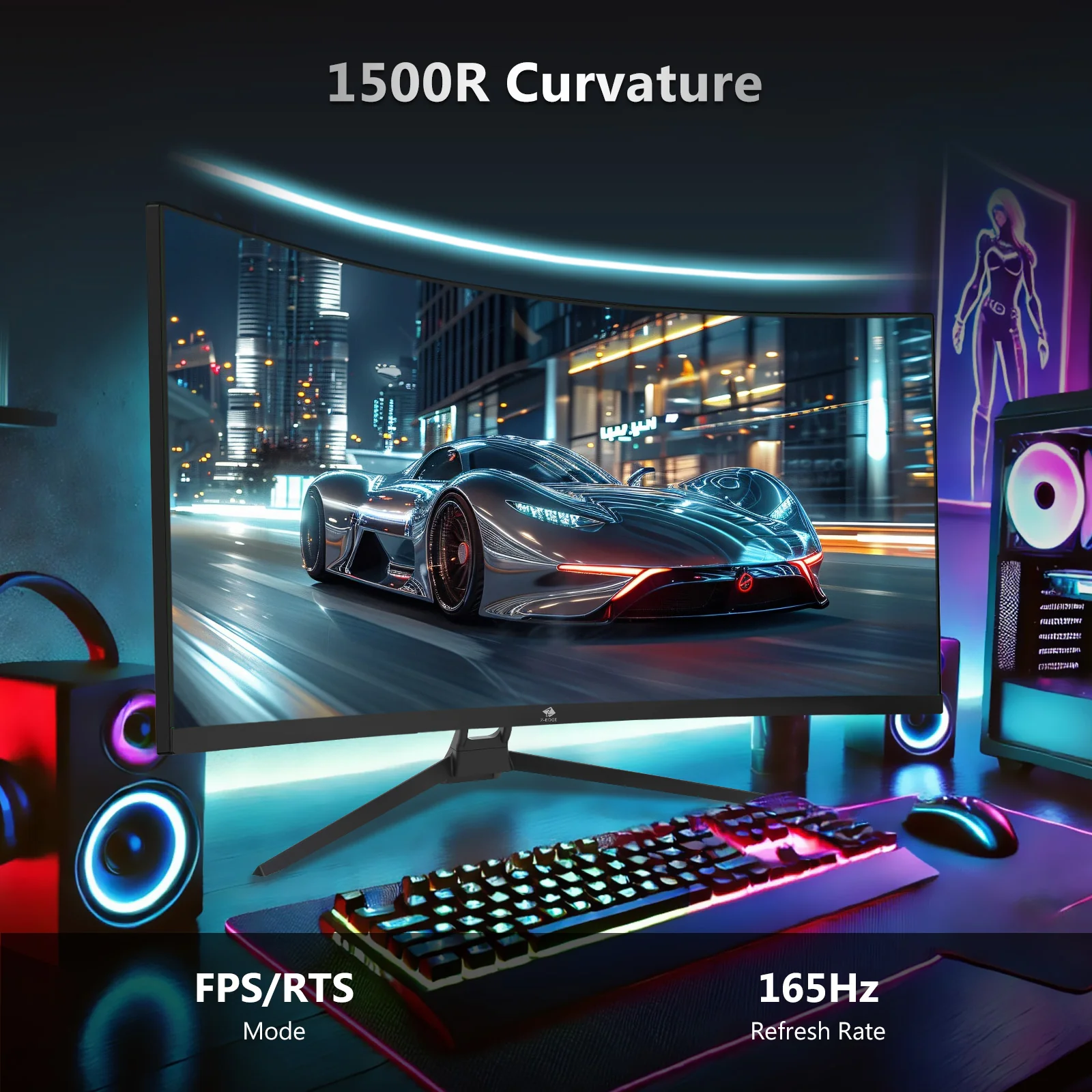 Z-Edge 34" Ultrawide 2K Curved Gaming Monitor with 165Hz Refresh Rate, 21:9 Aspect Ratio, 1ms MPRT, 3440x1440 Resolution, 1500R Curvature, VA Panel, 178 Viewing Angles, - Image 9