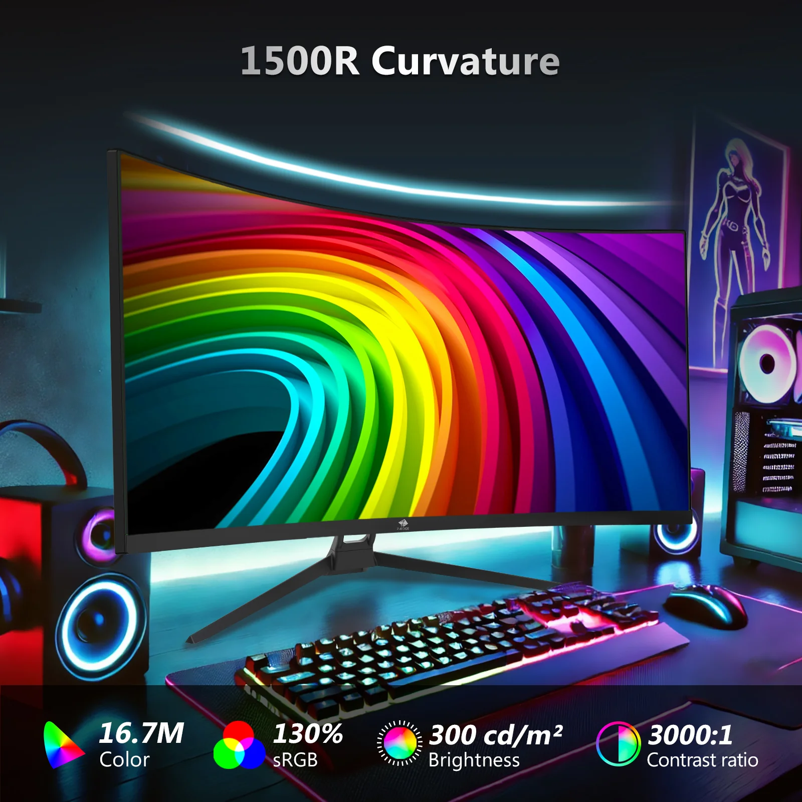 Z-EDGE UG34 34" Ultrawide 2K Curved Gaming Monitor with 165Hz Refresh Rate, 21:9 Aspect Ratio, 1ms MPRT, 3440x1440 Resolution, 1500R Curvature, VA Panel, 178 Viewing Angles, AMD Freesync - Image 5