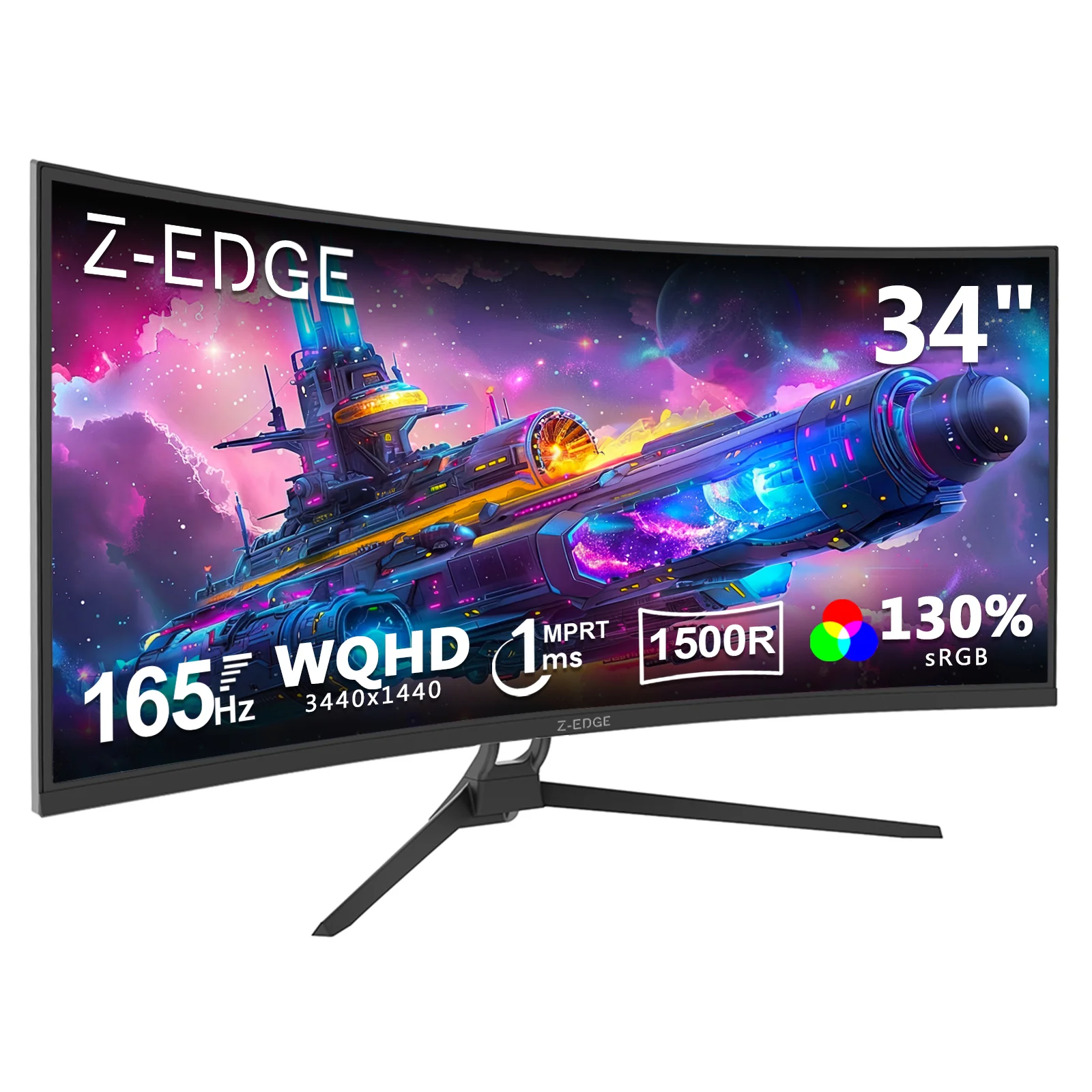 34Inch Ultrawide Gaming Monitor, WQHD(3440*1440P) 165Hz Curved Monitor,1500R, 99% sRGB, Computer Monitor That Support AMD Freesync, HDMI 2.0 & Displayport 1.4,Wall Mountable Installs-Black