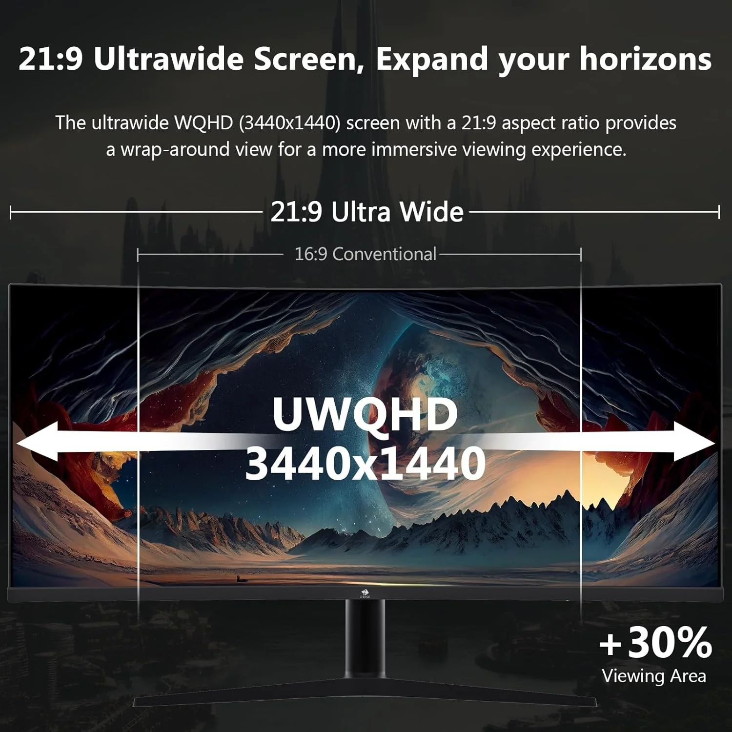34Inch Ultrawide Gaming Monitor, WQHD(3440*1440P) 165Hz Curved Monitor,1500R, 99% sRGB, Computer Monitor That Support AMD Freesync, HDMI 2.0 & Displayport 1.4,Wall Mountable Installs-Black - Image 3