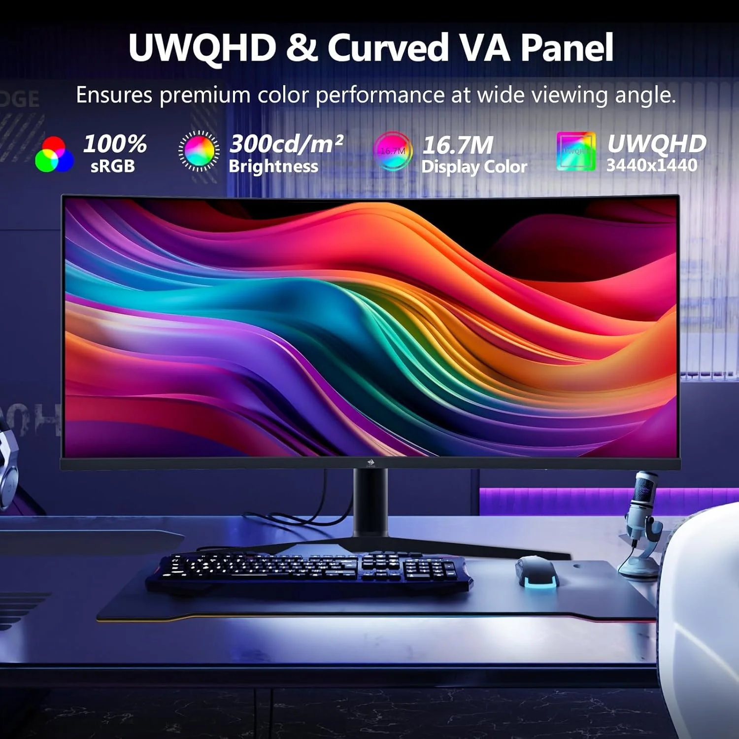 34Inch Ultrawide Gaming Monitor, WQHD(3440*1440P) 165Hz Curved Monitor,1500R, 99% sRGB, Computer Monitor That Support AMD Freesync, HDMI 2.0 & Displayport 1.4,Wall Mountable Installs-Black - Image 4