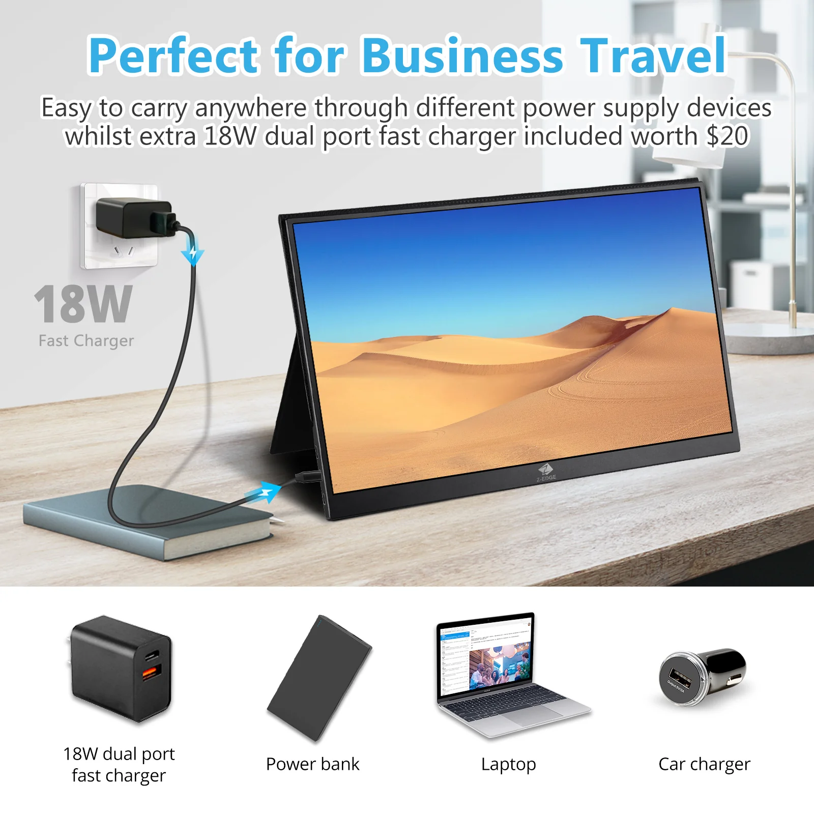 Z-EDGE Ultra1 15.6" FHD 60Hz IPS Portable Monitor USB-C HDMI Included Magnetic Case - Image 8
