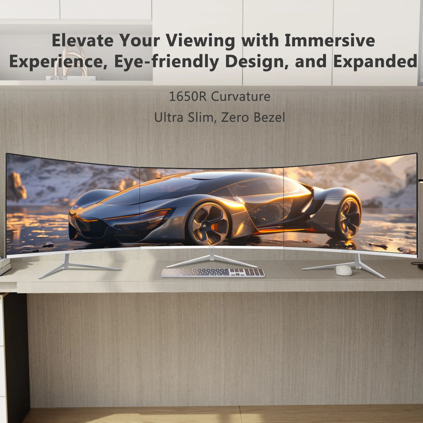 Z-EDGE 24 Inch Curved Monitor FHD 100Hz Frameless Design, HDMI & VGA, White - Image 5