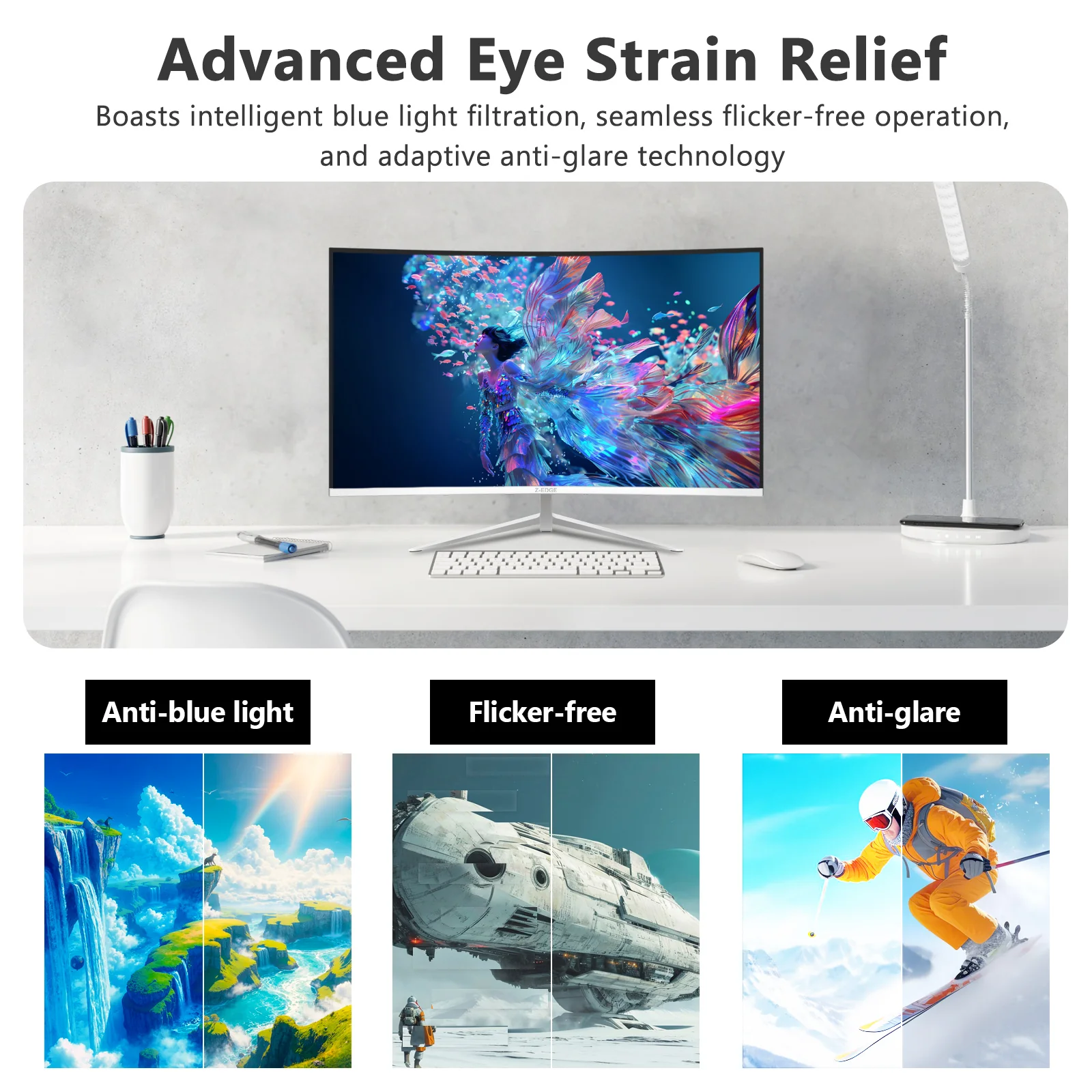 Z-EDGE 24 Inch Curved Monitor FHD 100Hz Frameless Design, HDMI & VGA, White - Image 3