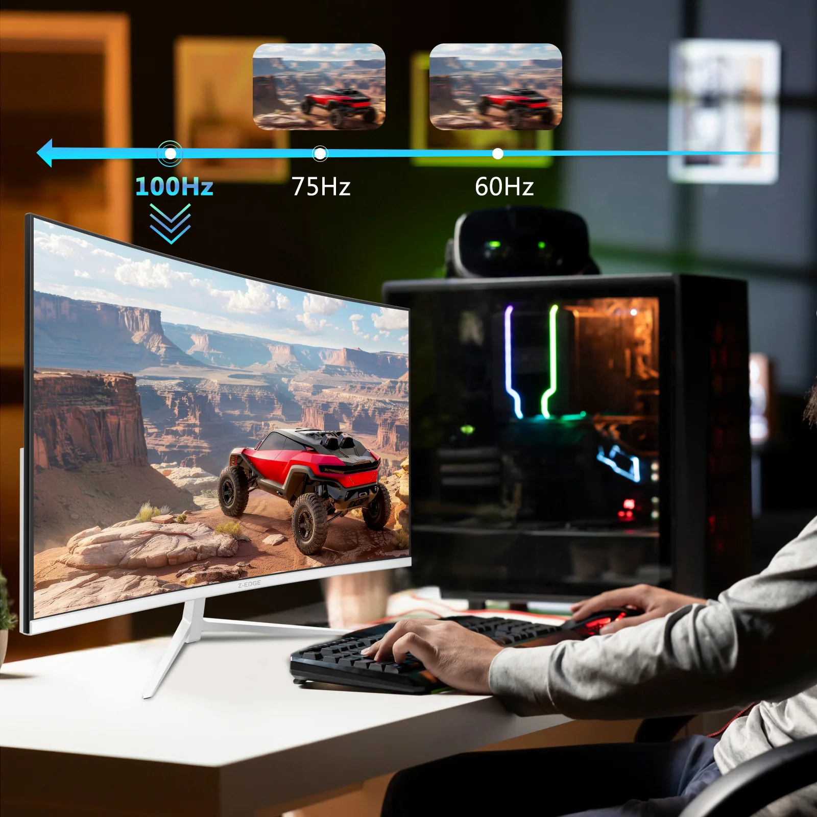 Z-EDGE 24 Inch Curved Monitor FHD 100Hz Frameless Design, HDMI & VGA, White - Image 6