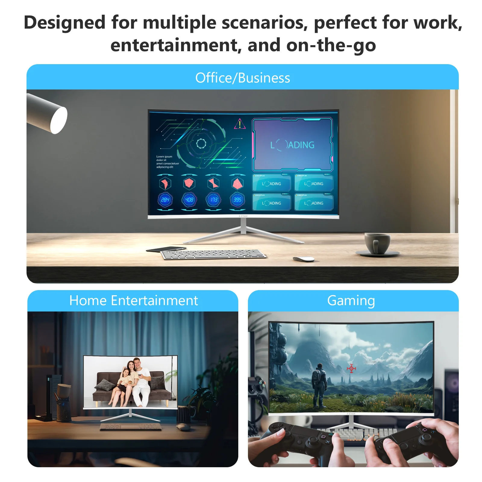 Z-EDGE 24 Inch Curved Monitor FHD 100Hz Frameless Design, HDMI & VGA, White - Image 7