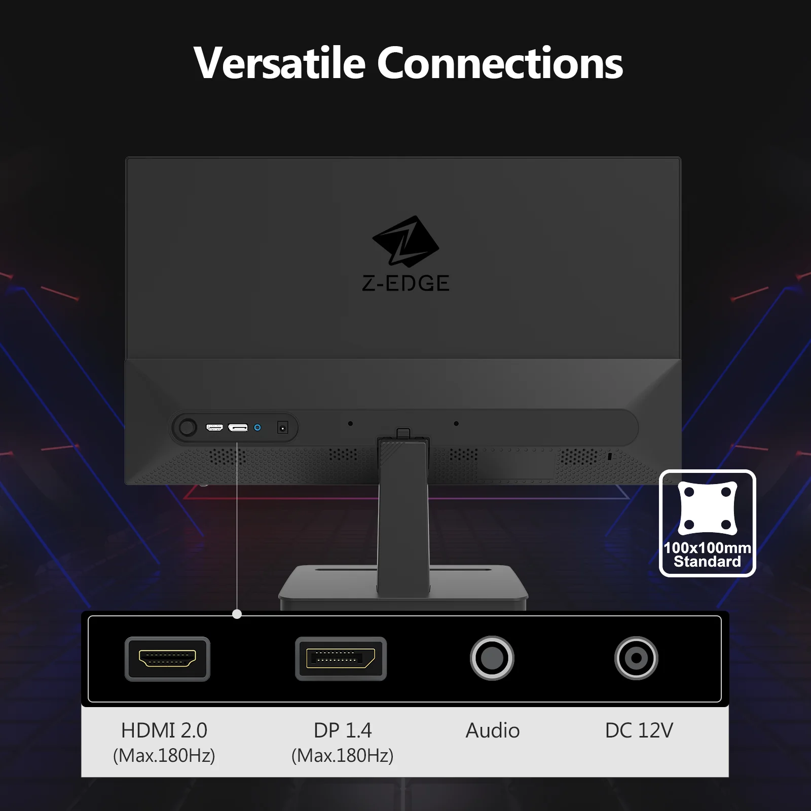 Z-EDGE UG27F 27" 180Hz IPS FHD 1080P LED Gaming Monitor, HDMI(2.0)x1 and DP(1.4)x1 Support HDR FreeSync 1MS Response Time - Image 7